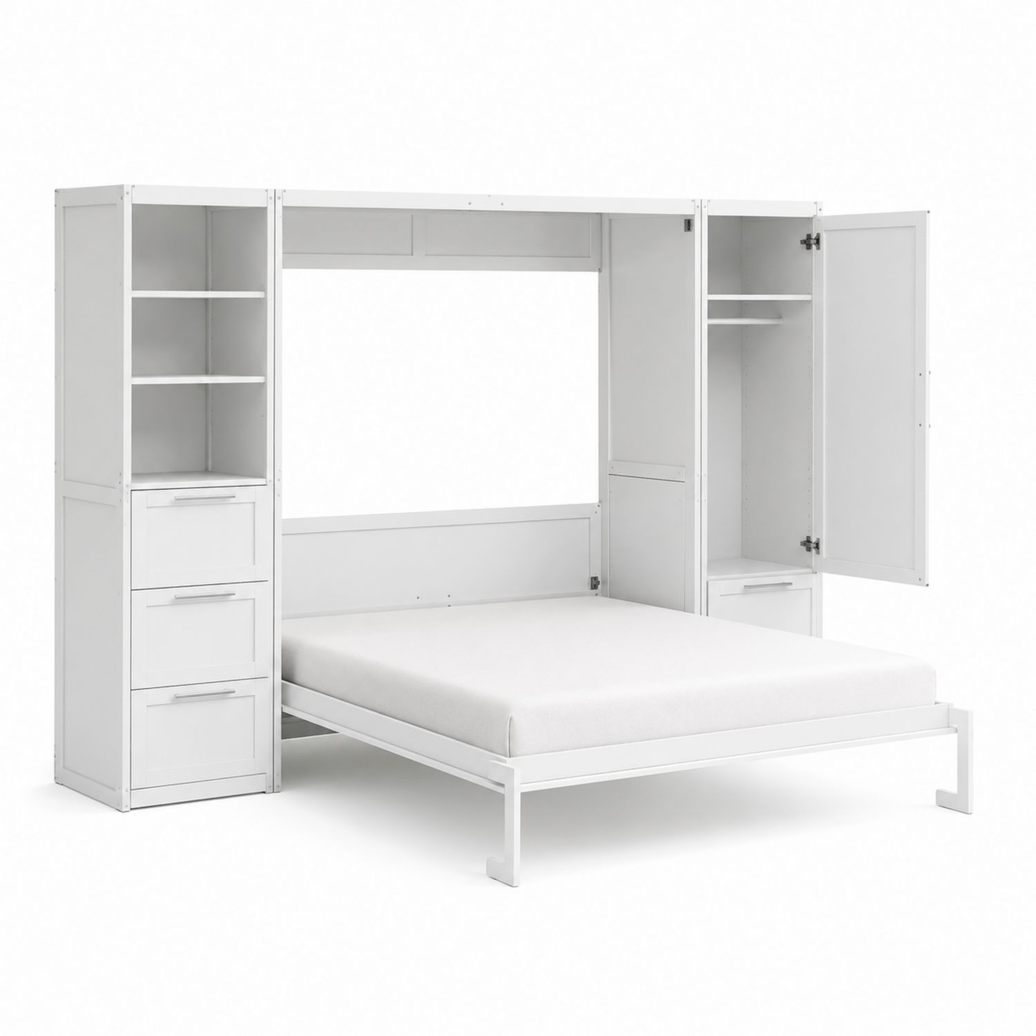 Cama de Acero con Armario y Estantes, 200x150 cm, Blanco