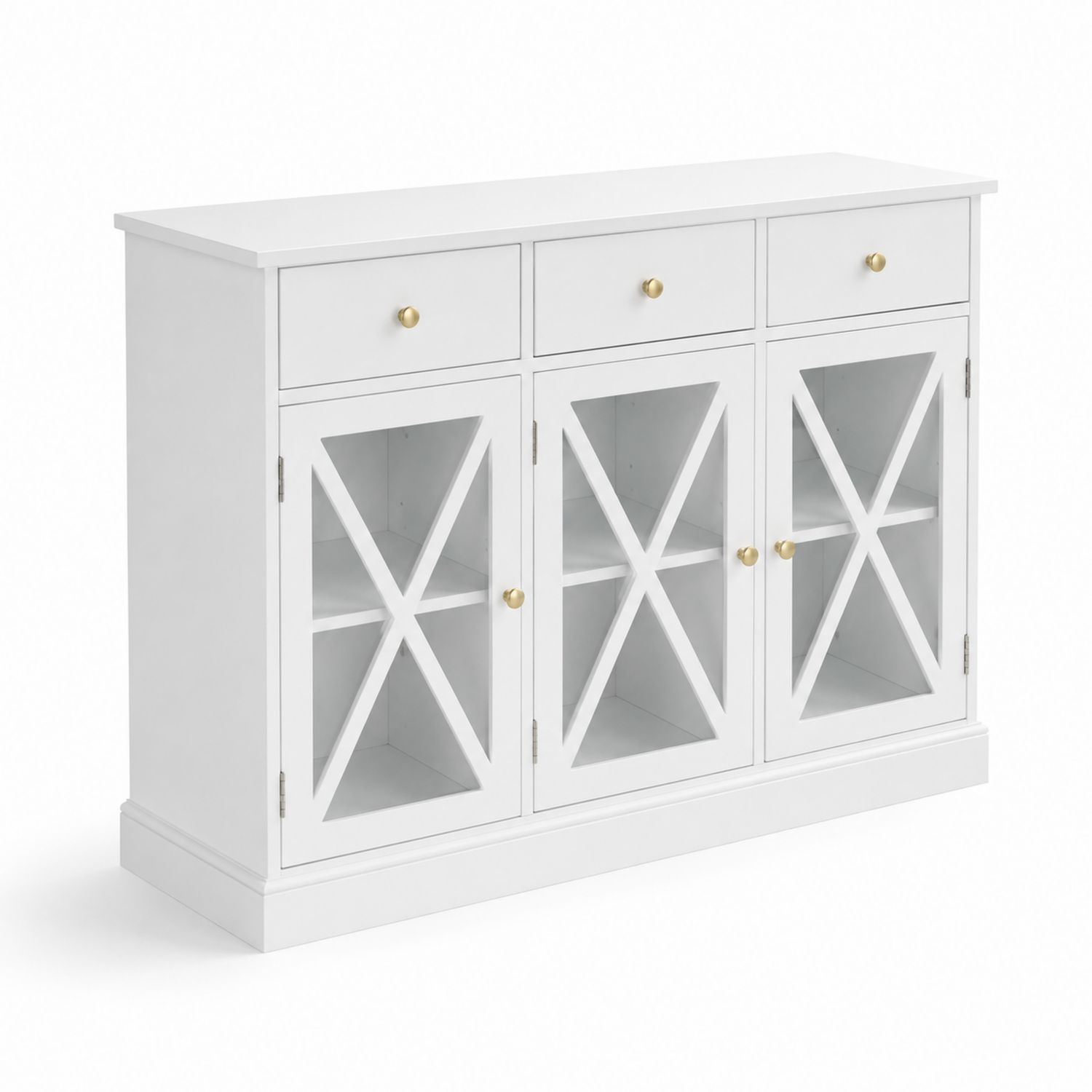 Aparador MDF con Puertas de Vidrio Templado y Cajones Blanco
