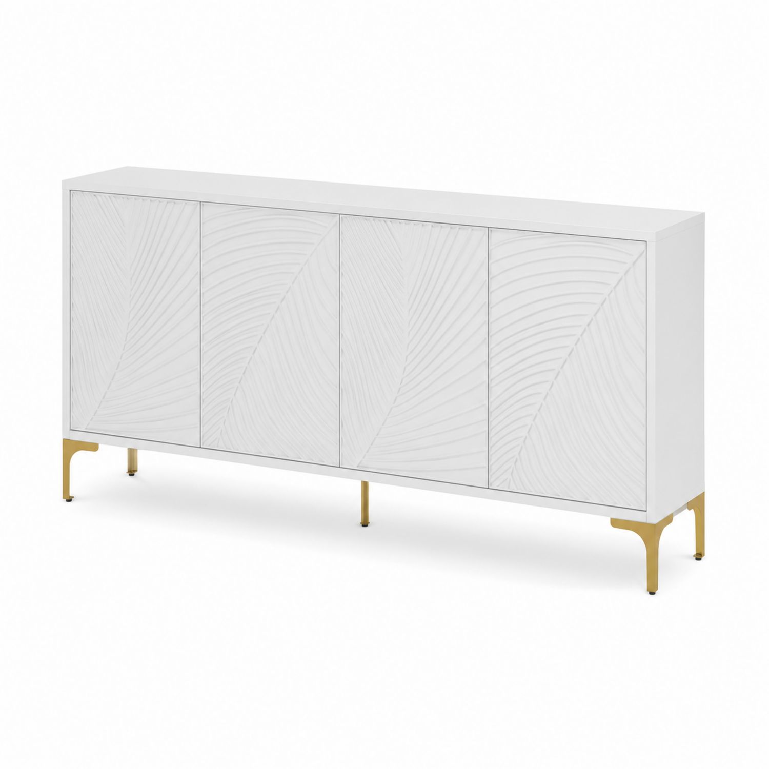 Aparador moderno de MDF blanco con patas de acero doradas