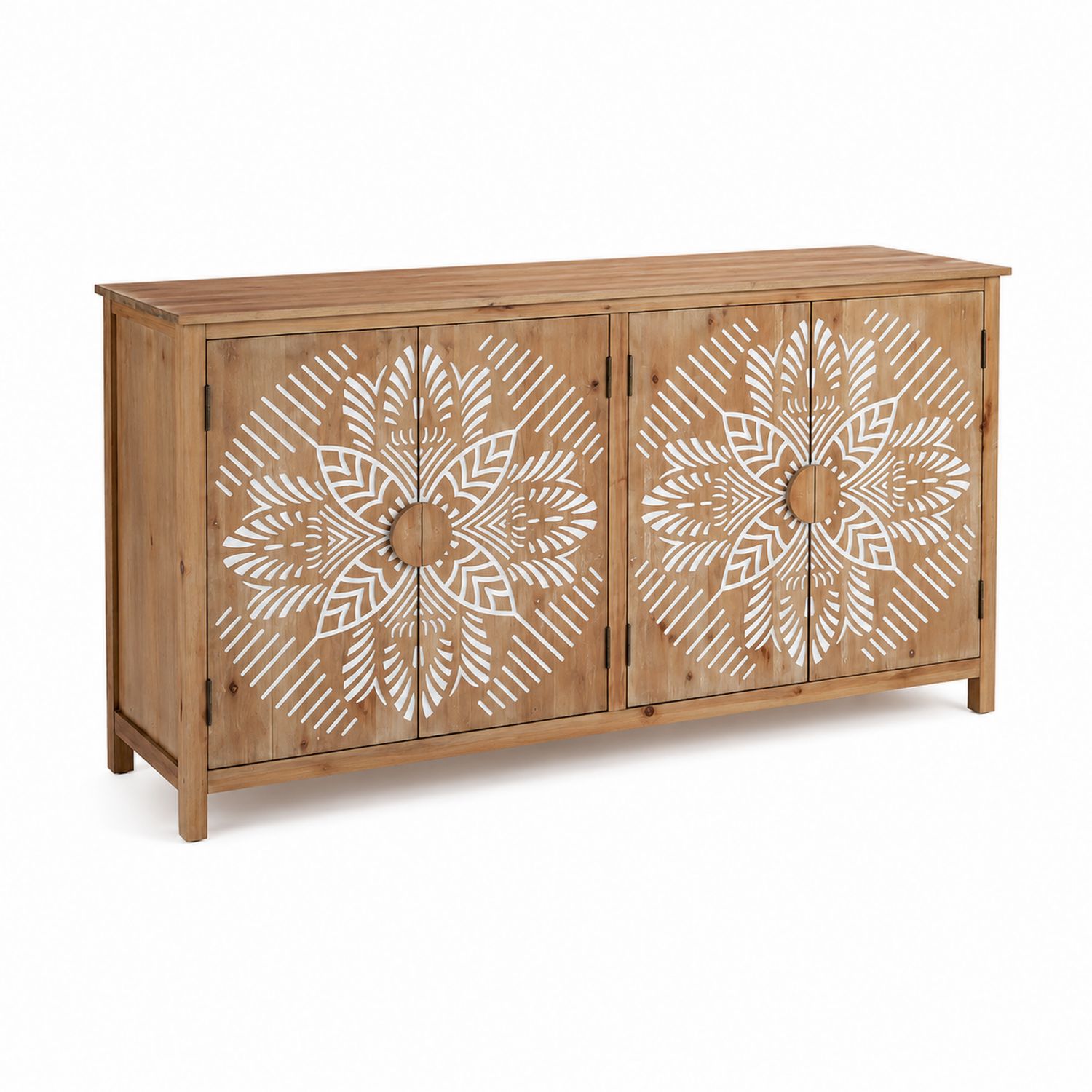 Aparador de madera de pino con diseño floral tallado 120x40x85cm