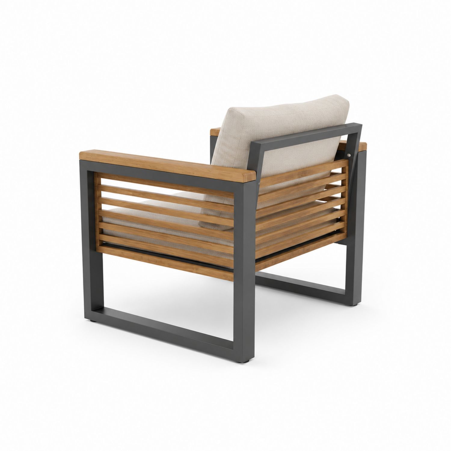 Silla de madera de teca y metal con cojín beige