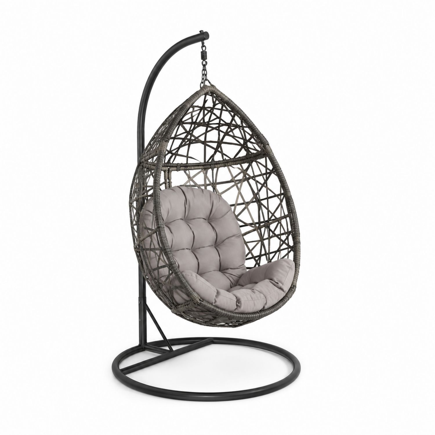 Silla colgante de ratán para exterior con cojín gris