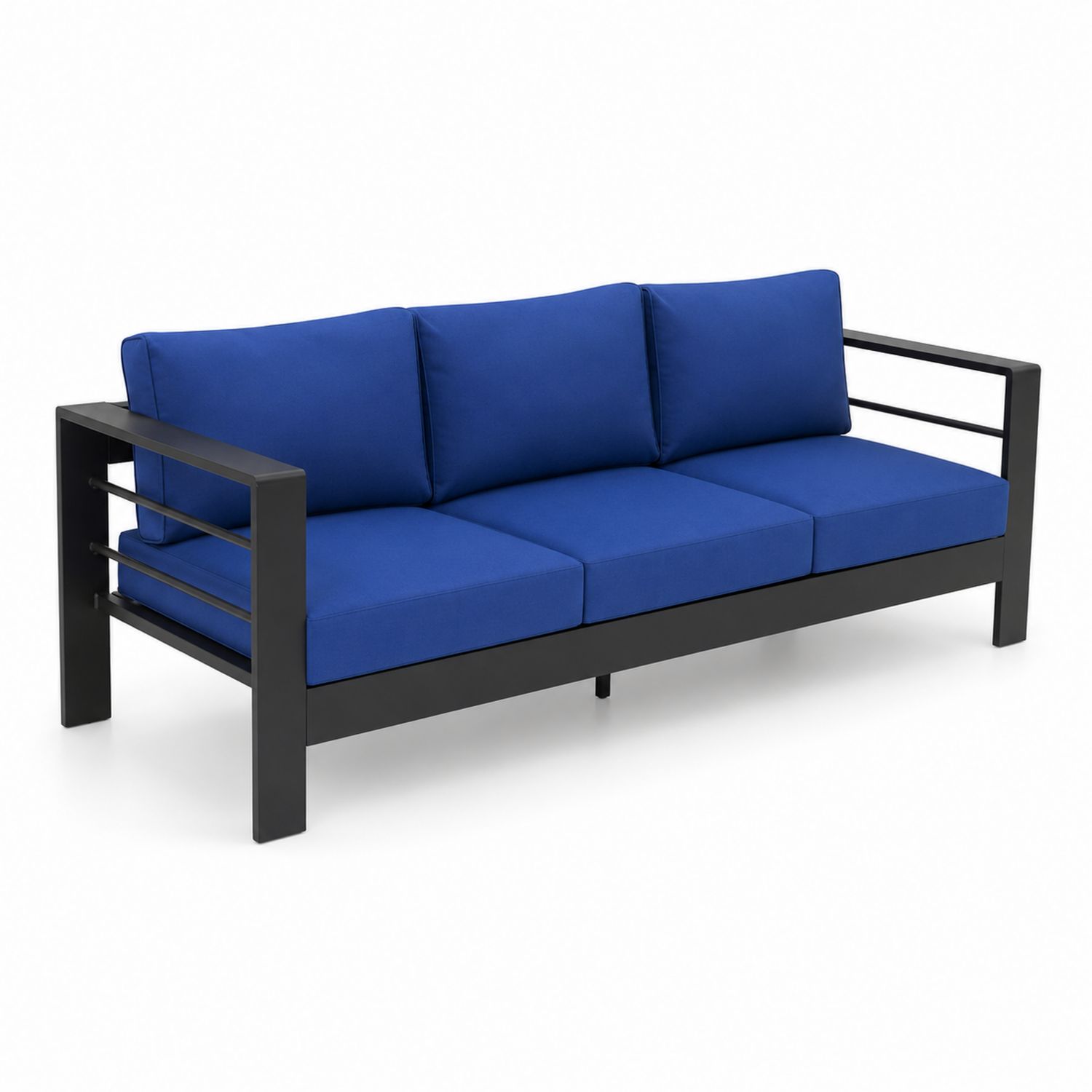 Sofá de 3 plazas de metal con cojines de tela azul 200 cm