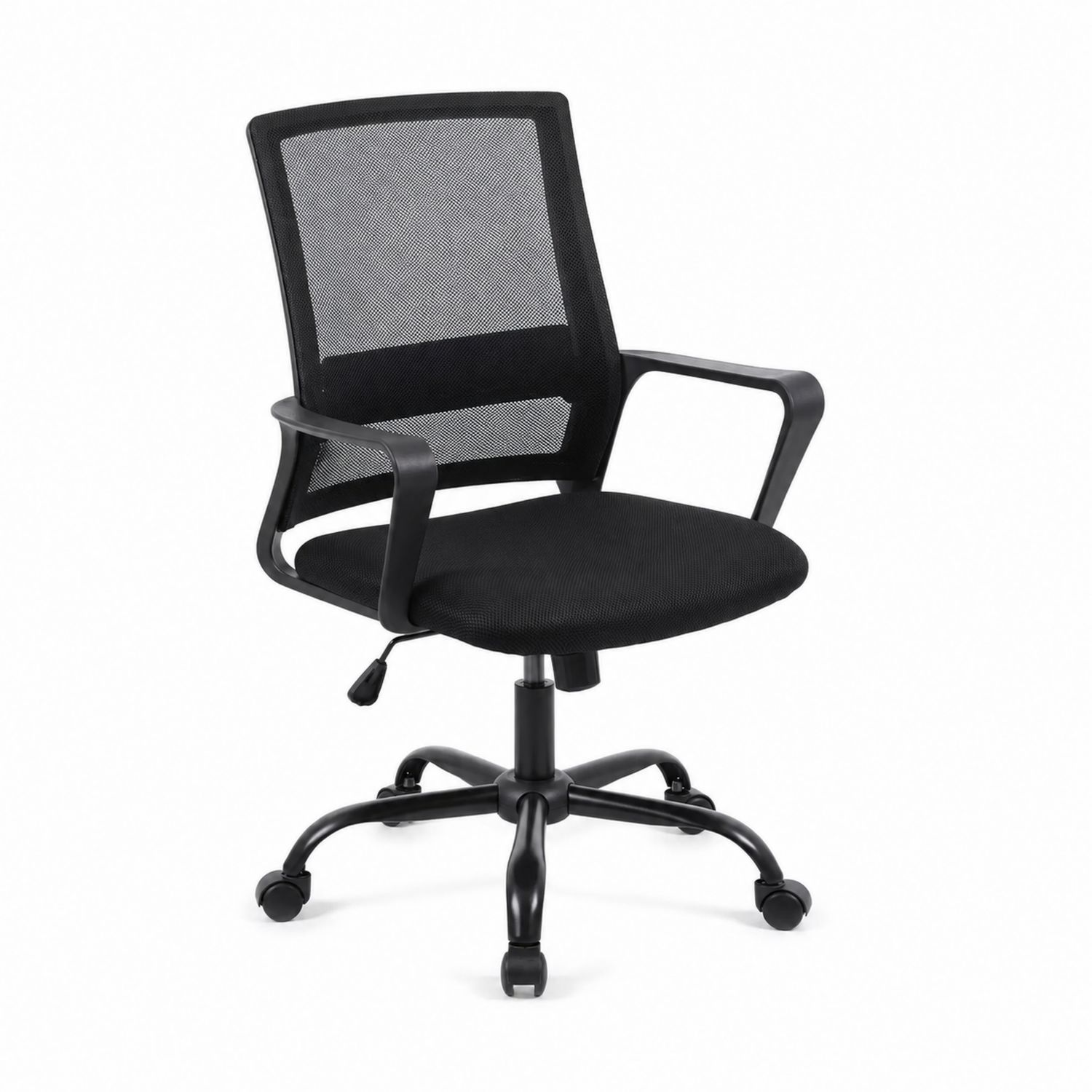 Silla de Oficina con Respaldo de Malla Negra y Asiento de Poliéster