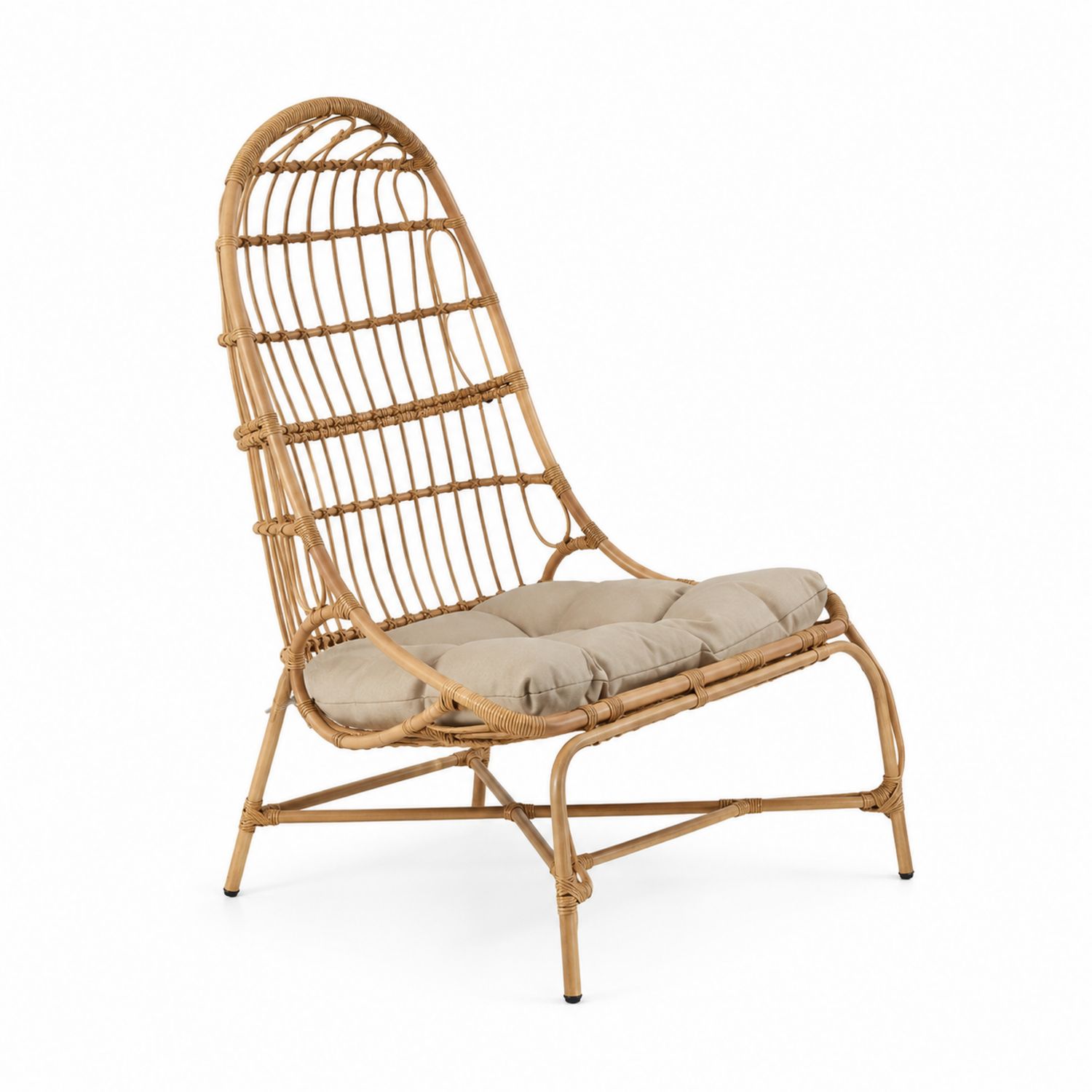 Silla de Ratán con Cojín Beige para Exterior