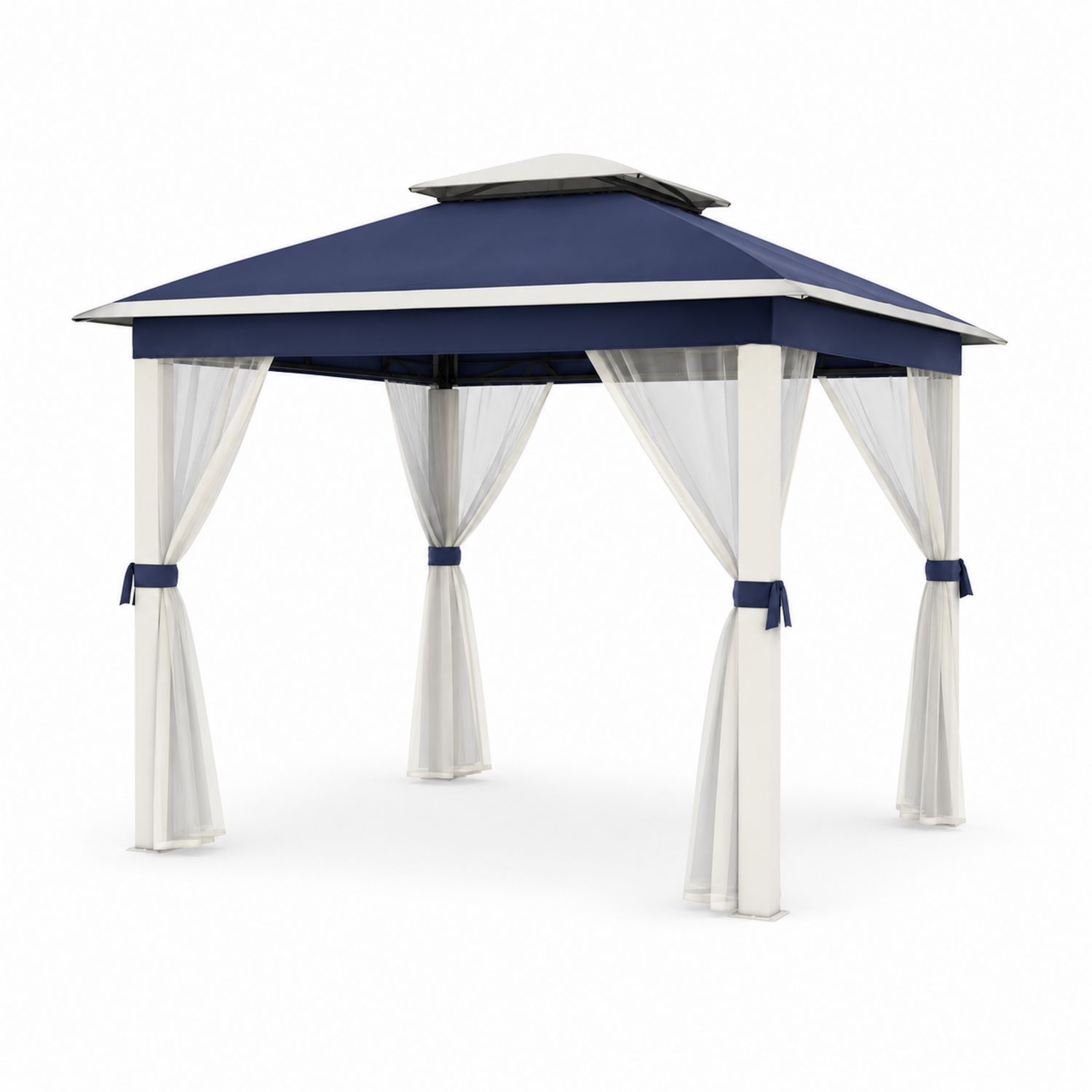Pérgola cuadrada 3x3 m con estructura de aluminio y cortinas de poliéster