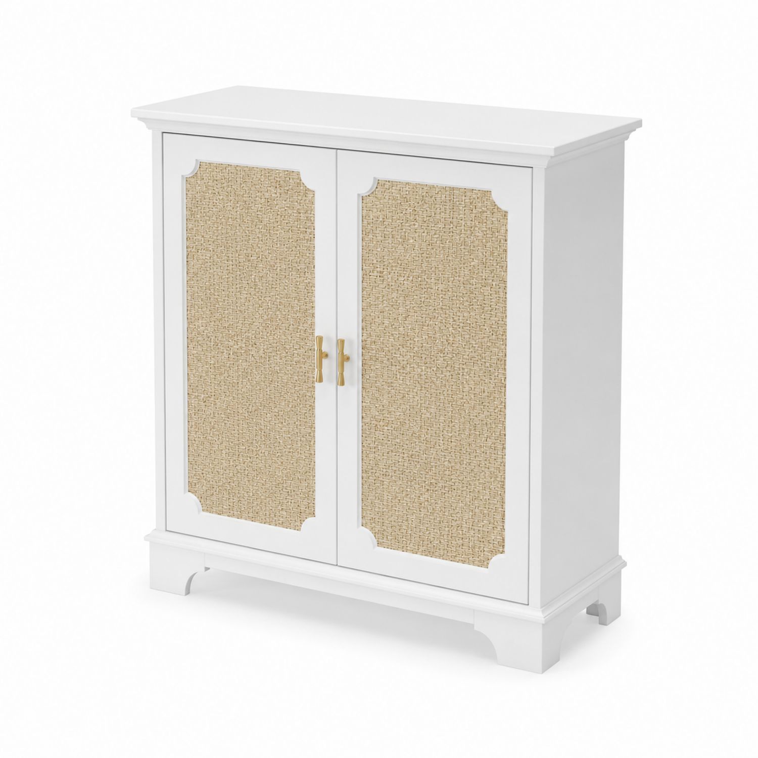 Aparador de MDF y ratán blanco/beige