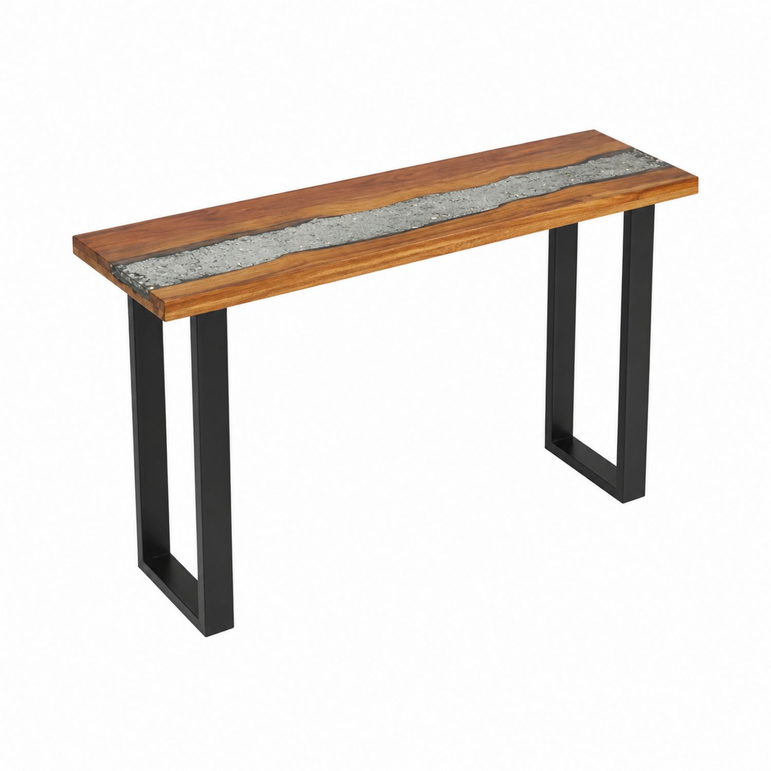 Mesa consola de madera, resina epoxi y acero 120x35x75 cm