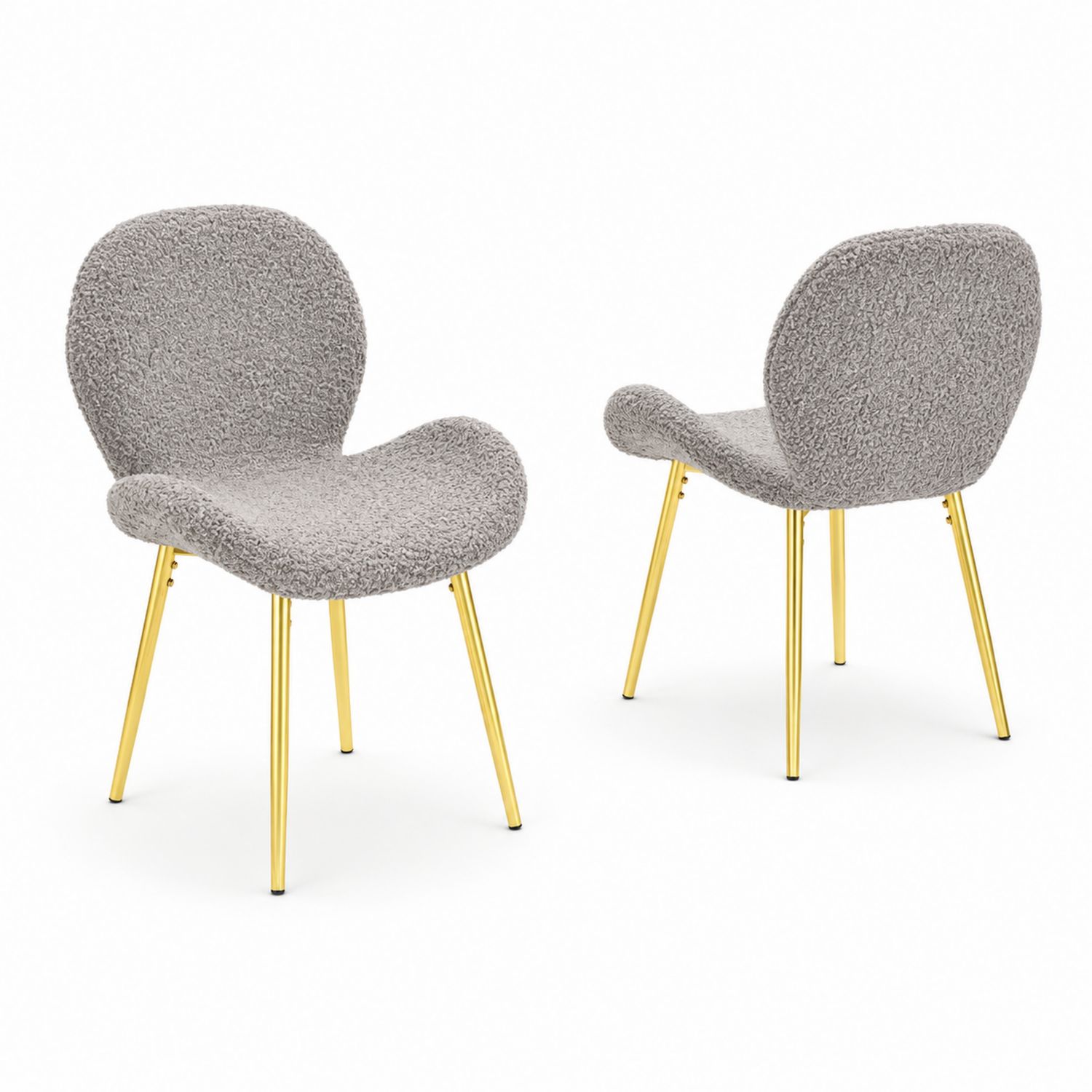 Set de 2 sillas de tela bouclé gris con patas de metal dorado