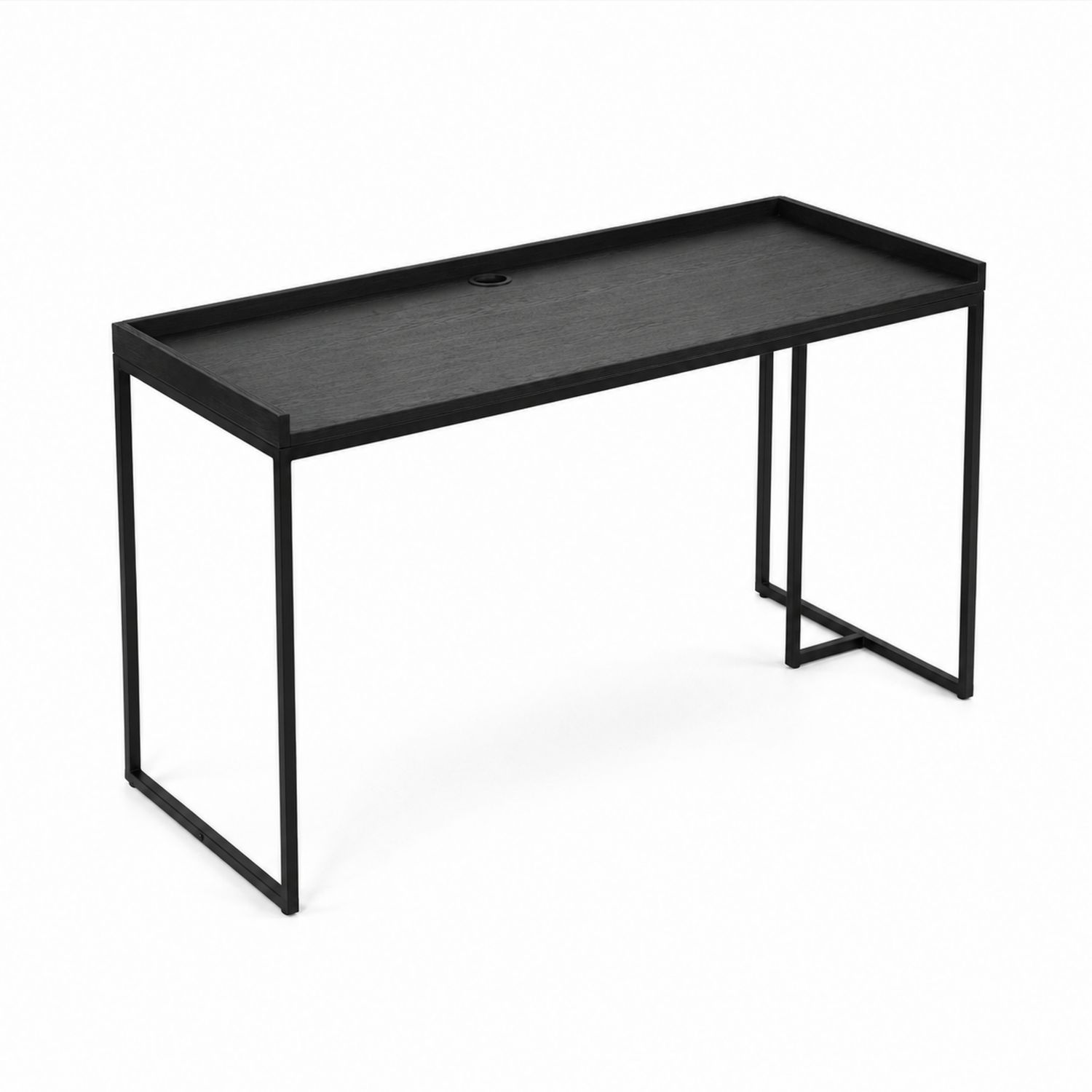Escritorio rectangular de madera de fresno y metal negro