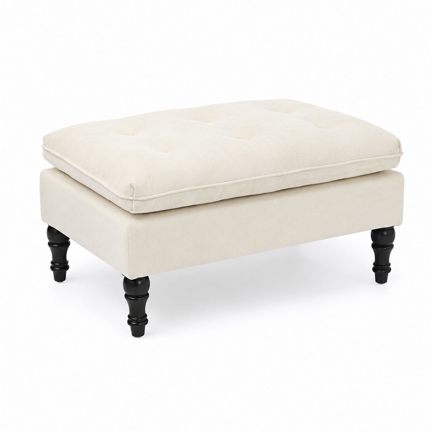 Puf Reposapiés Rectangular de Algodón Beige con Patas de Madera de Pino