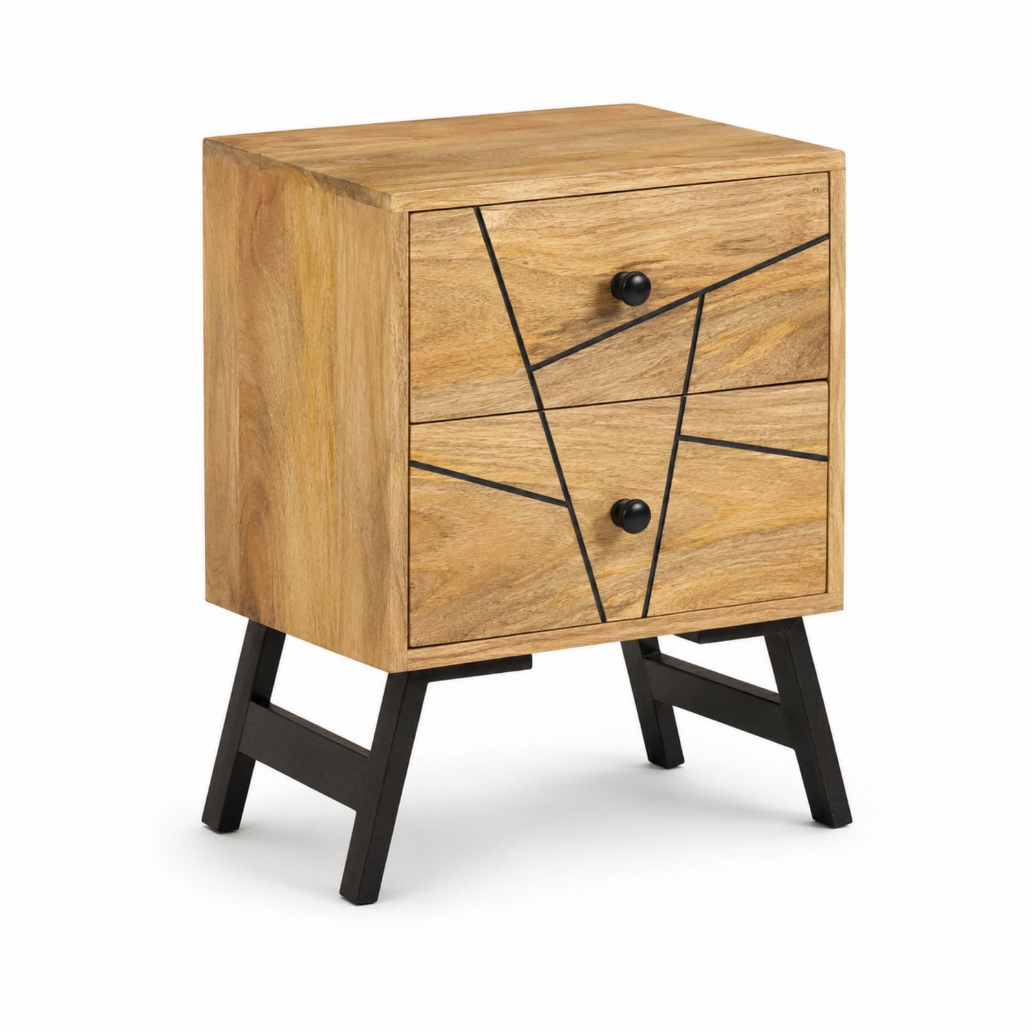 Mesita de Noche de Madera de Mango y Metal Negro