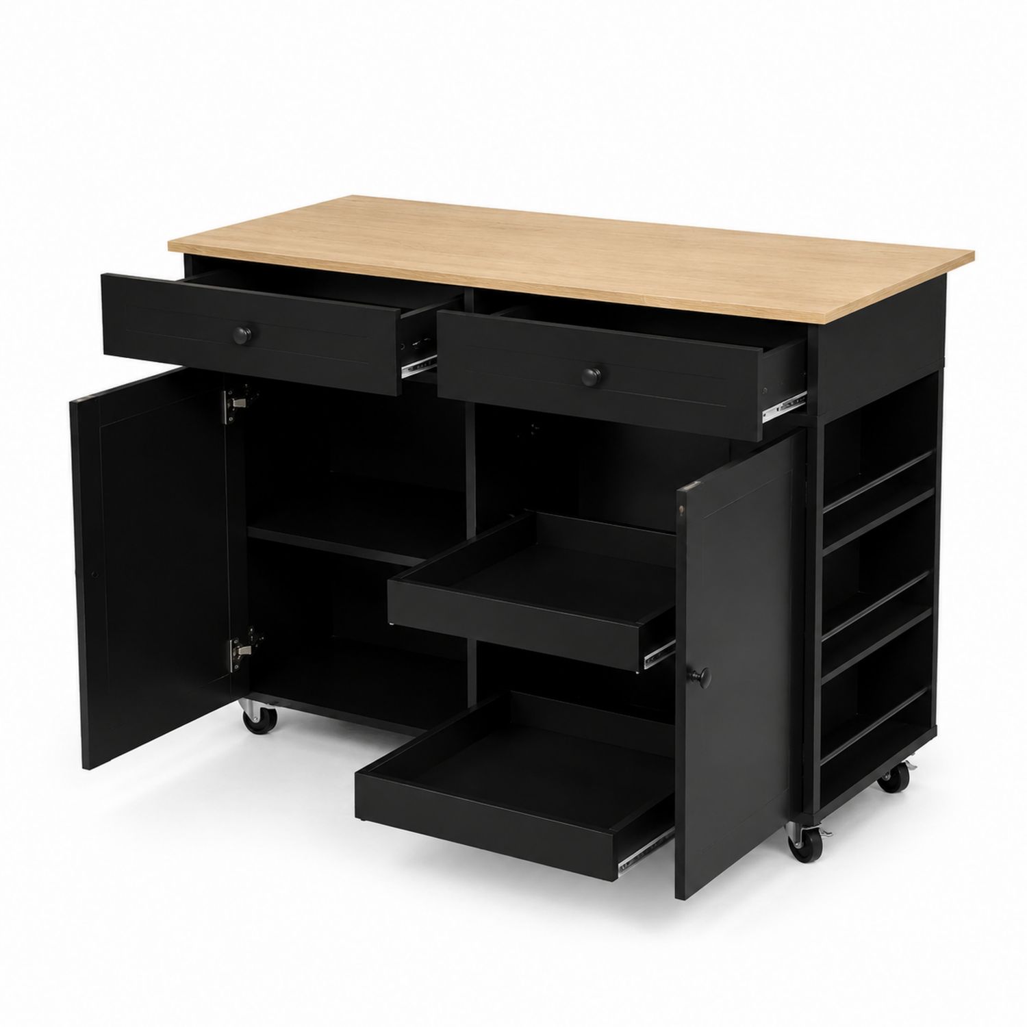 Aparador Móvil de MDF y Madera Negro 120x45x90cm