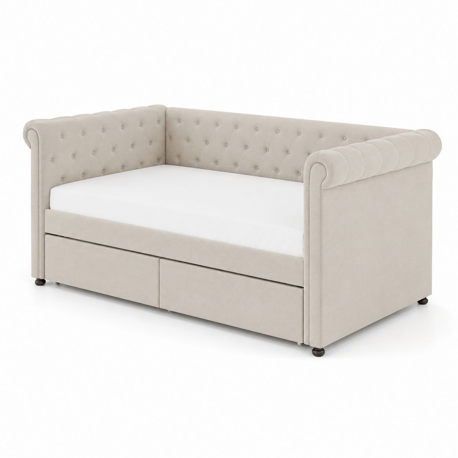 Cama nido con almacenamiento, tapizada en tela Beige