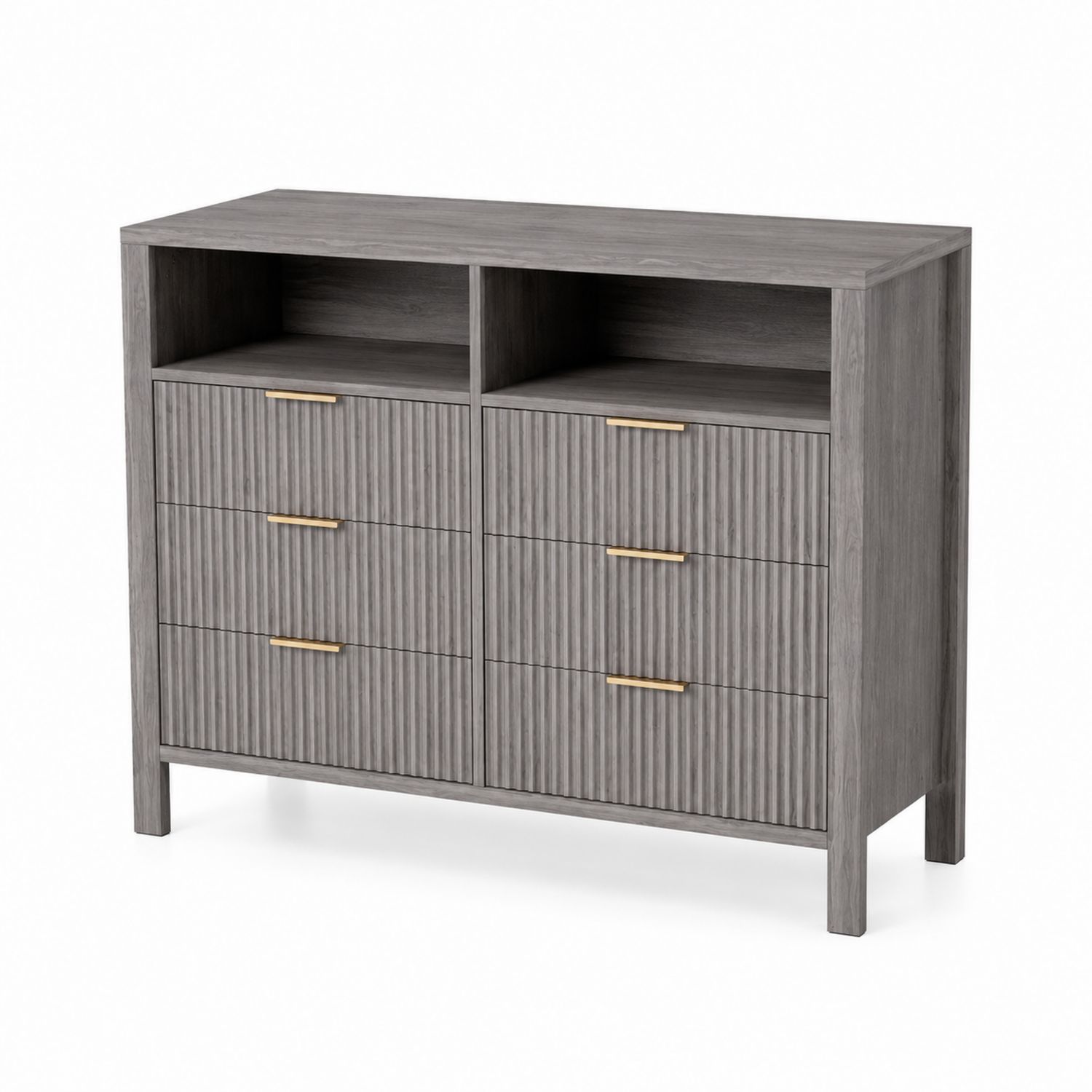 Cómoda gris de madera con seis cajones