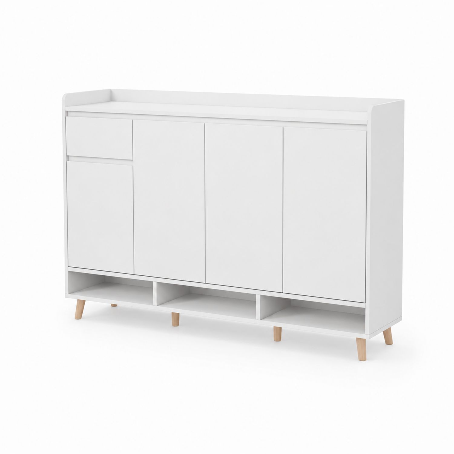 Aparador alto de madera blanco con 4 puertas y 1 cajón