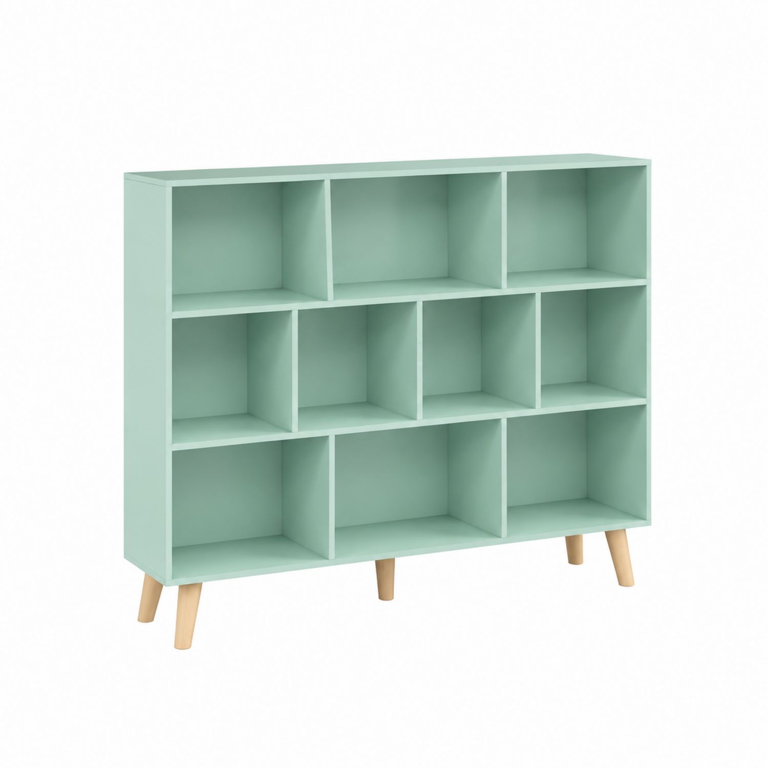 Estantería de MDF Verde con 9 Compartimentos y Patas de Madera