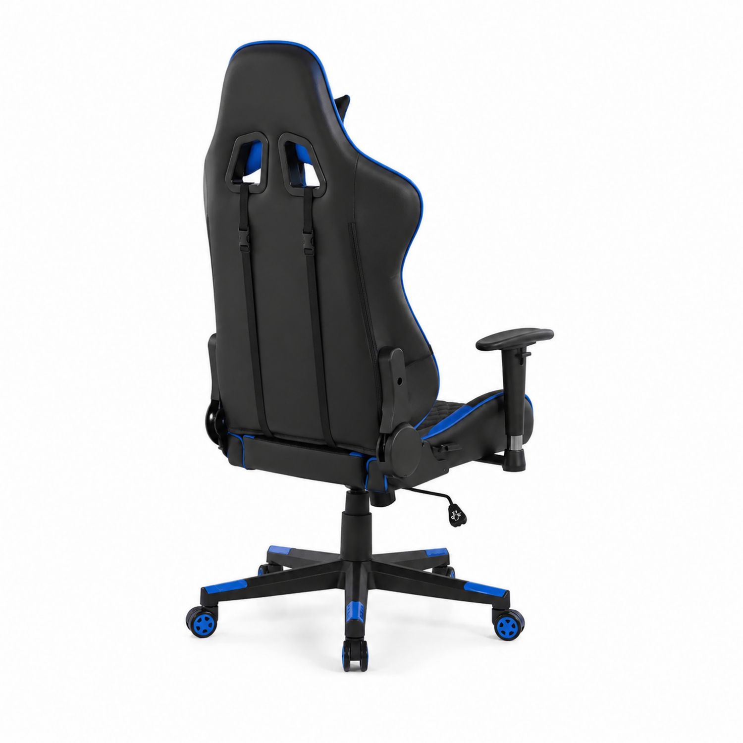 Silla de oficina ergonómica giratoria con reposabrazos ajustables de piel sintética negra y azul