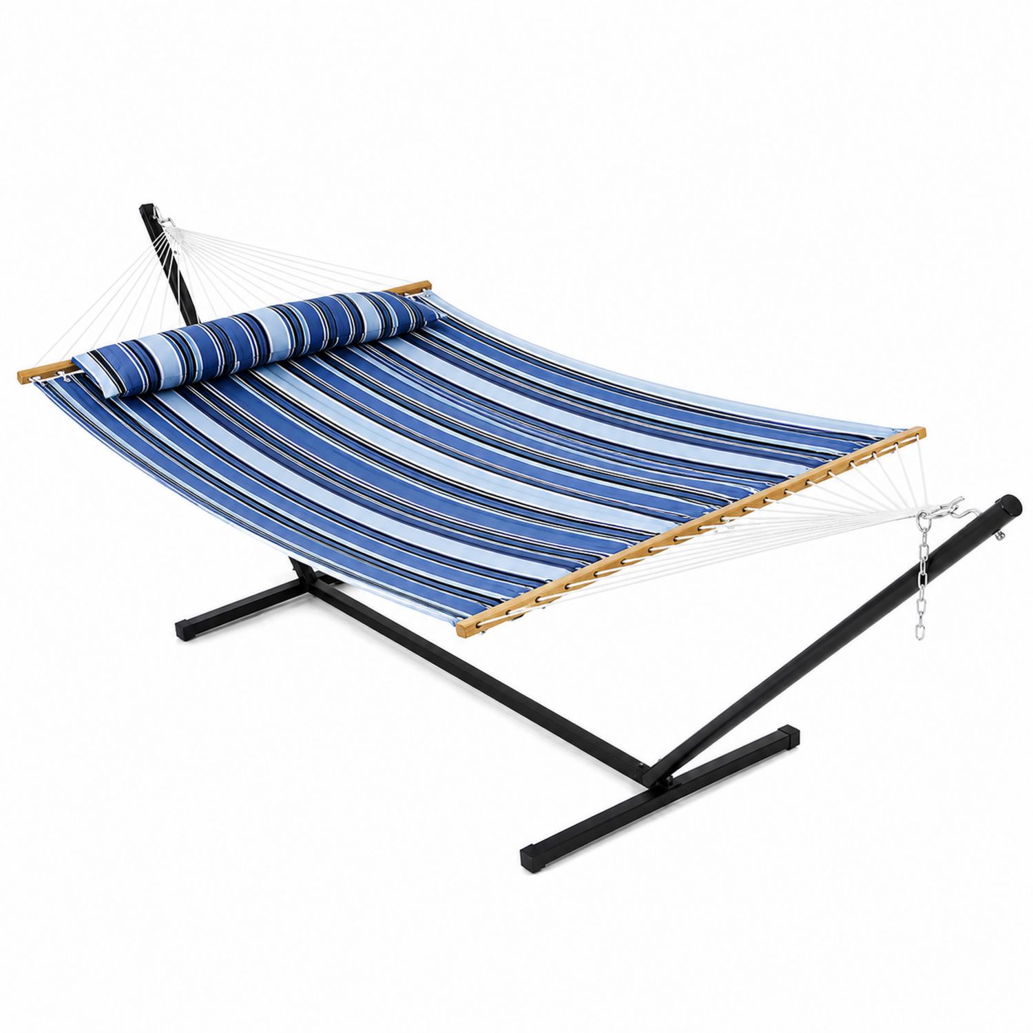 Hamaca de Tela con Soporte de Metal y Rayas Azules