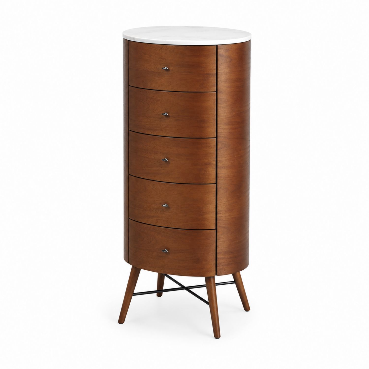 Cómoda alta redonda de 5 cajones de madera y mármol
