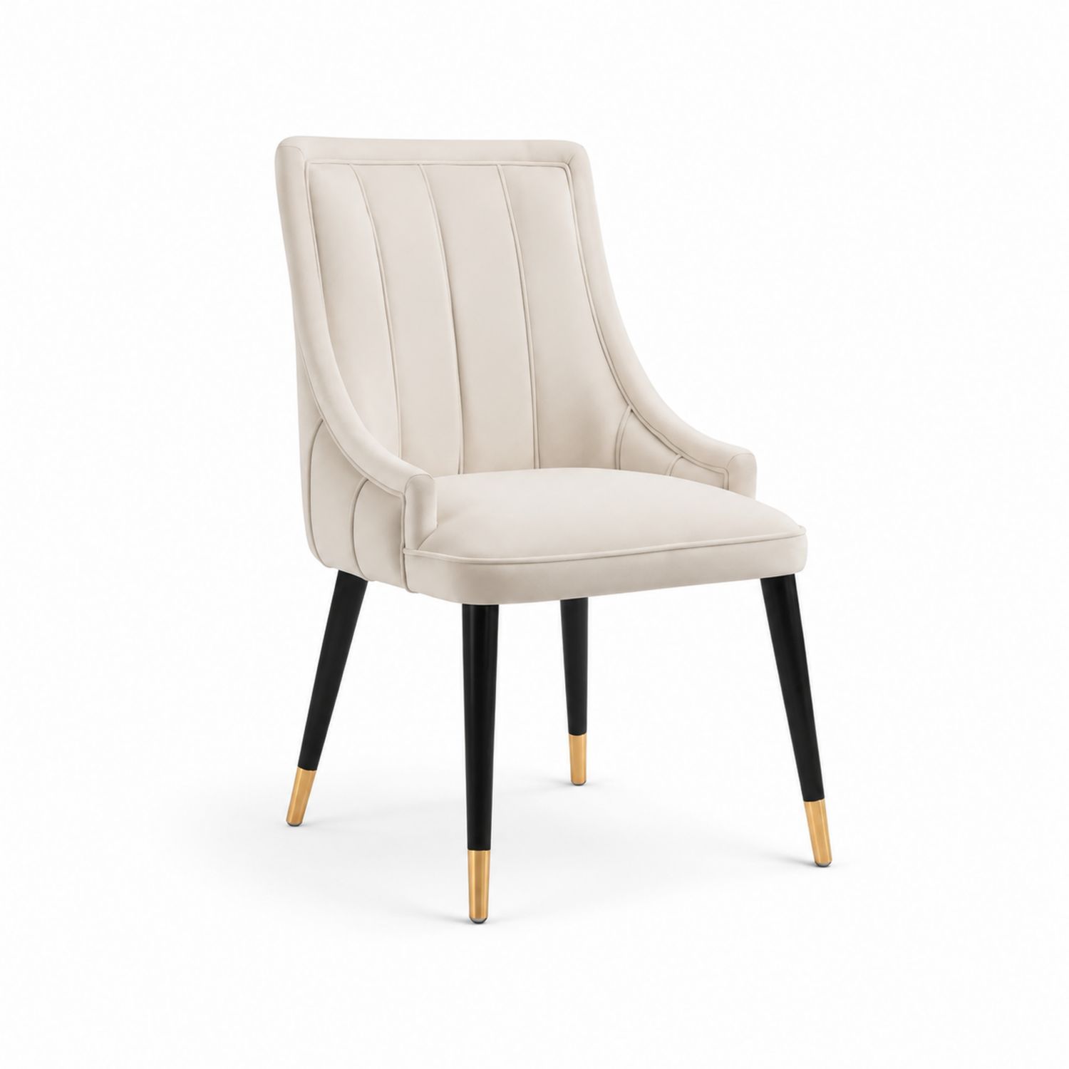 Silla de comedor tapizada en poliéster beige con patas de metal negras 82cm