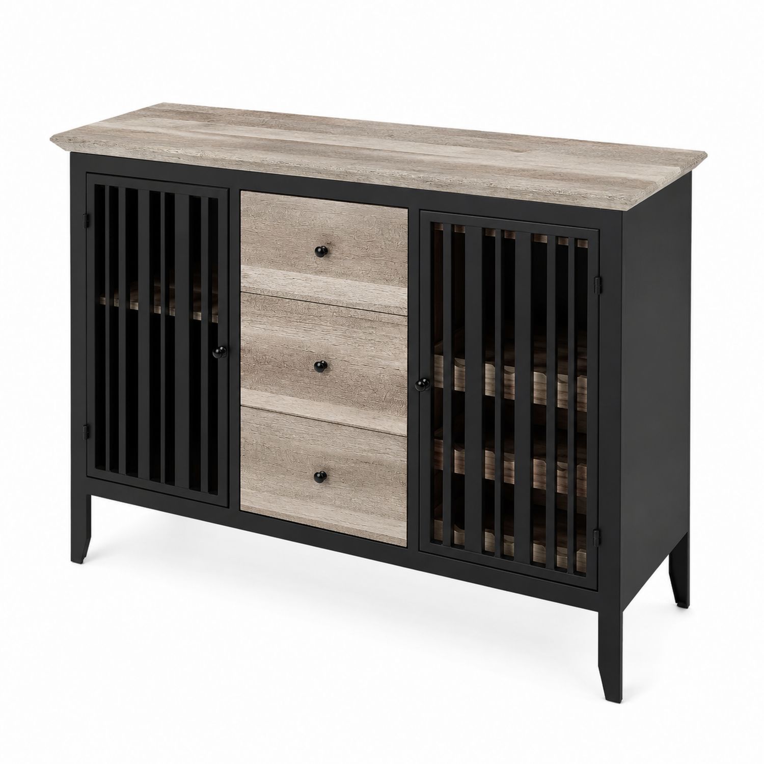 Aparador de Madera y Metal con Puertas y Cajones, 120x40x85 cm, Negro y Marrón
