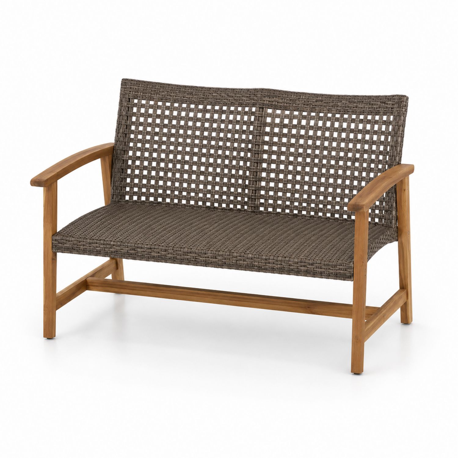 Banco de madera de teca y ratán sintético 120 cm Marrón