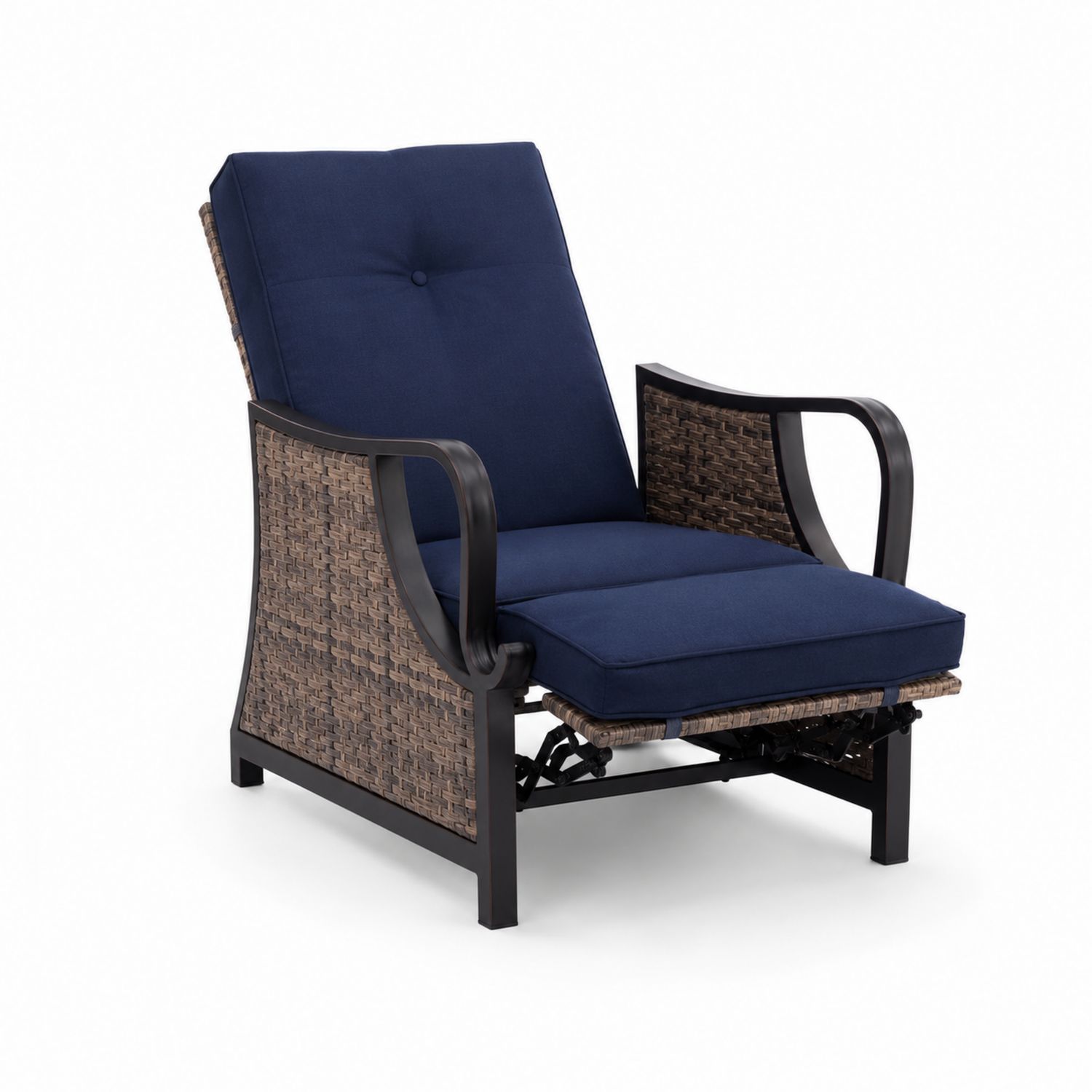 Silla Reclinable de Ratán y Metal con Cojines Azul Marino