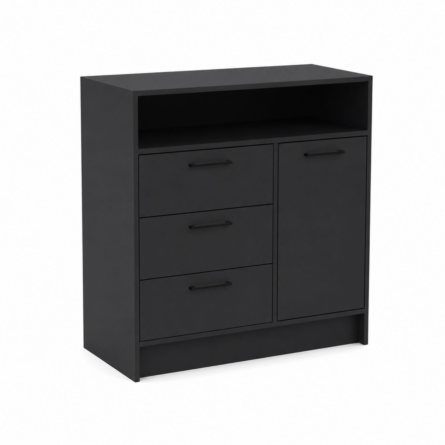 Cajonera de Madera con 3 Cajones y 1 Puerta en Negro 80x40x100 cm