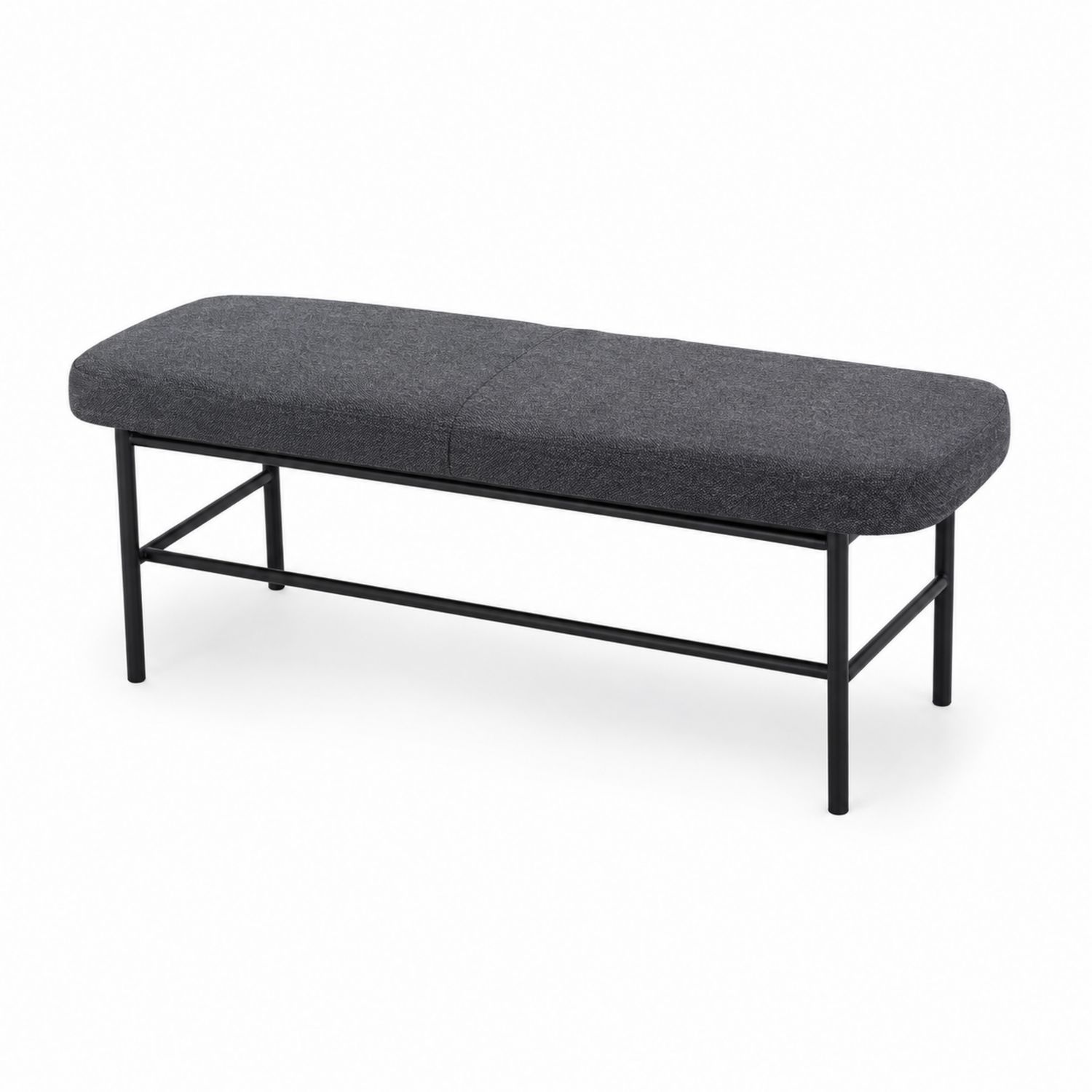 Banco con asiento de lino sintético y estructura metálica negra