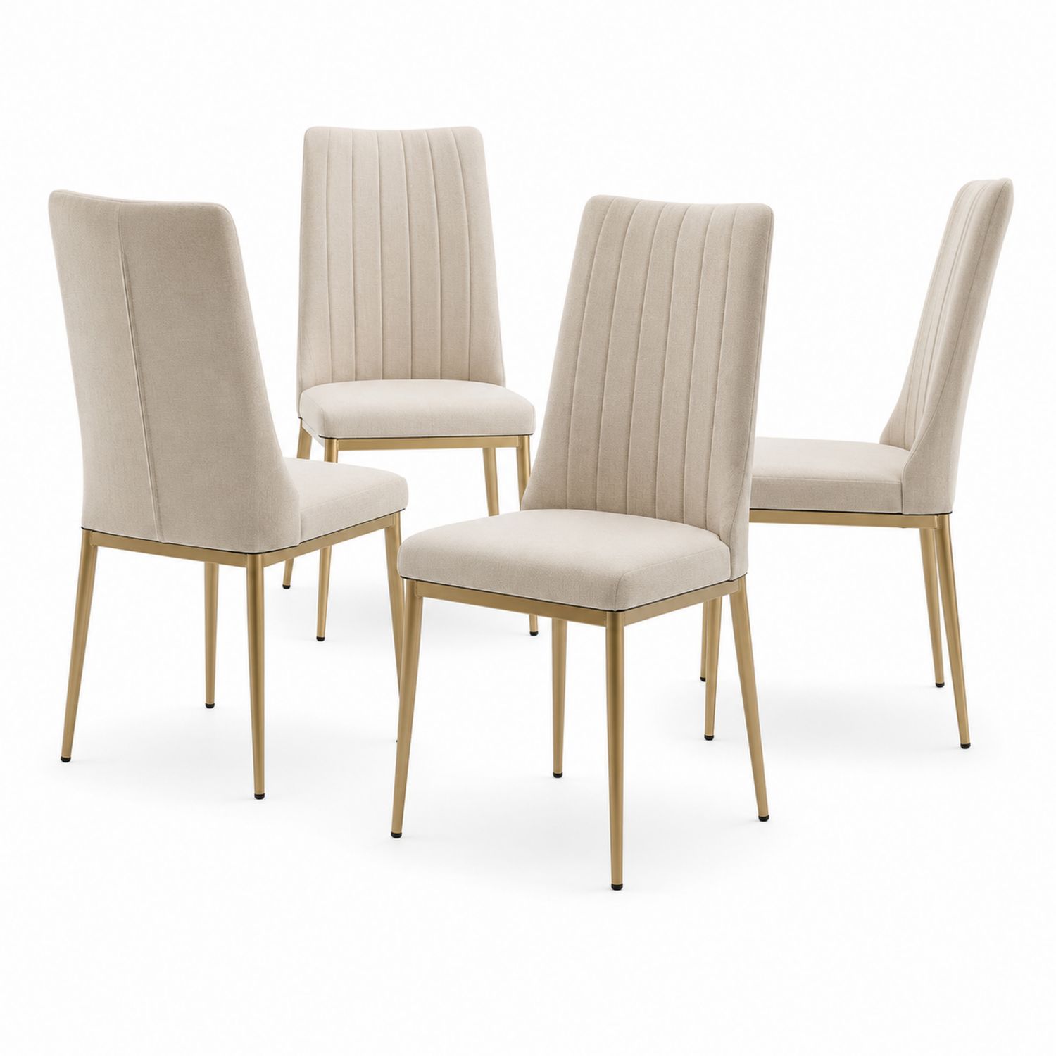 Conjunto de 4 sillas de comedor tapizadas en terciopelo beige con estructura de acero dorado