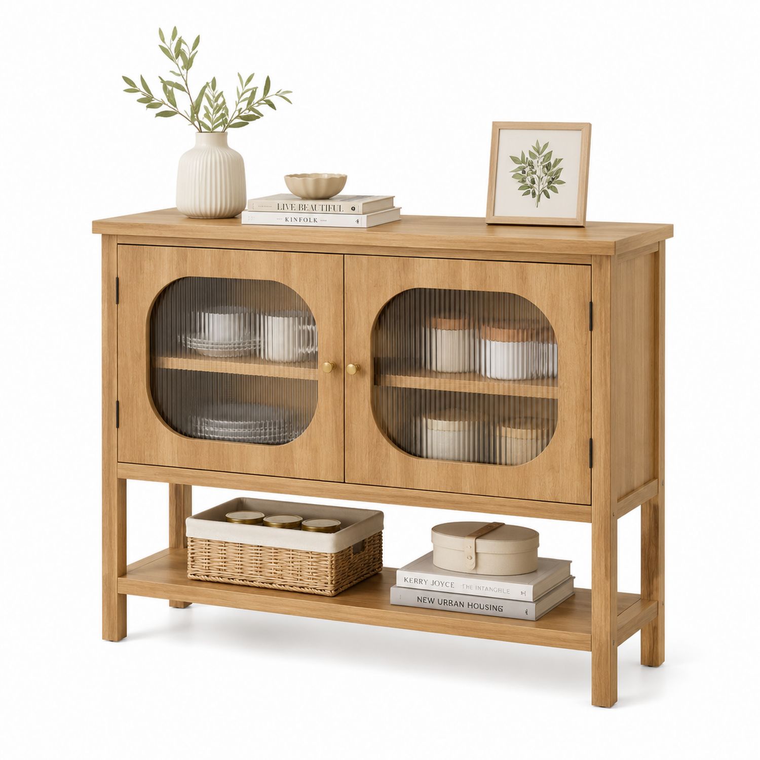 Consola de Madera con Puertas de Vidrio Ondulado 120x35x85 cm