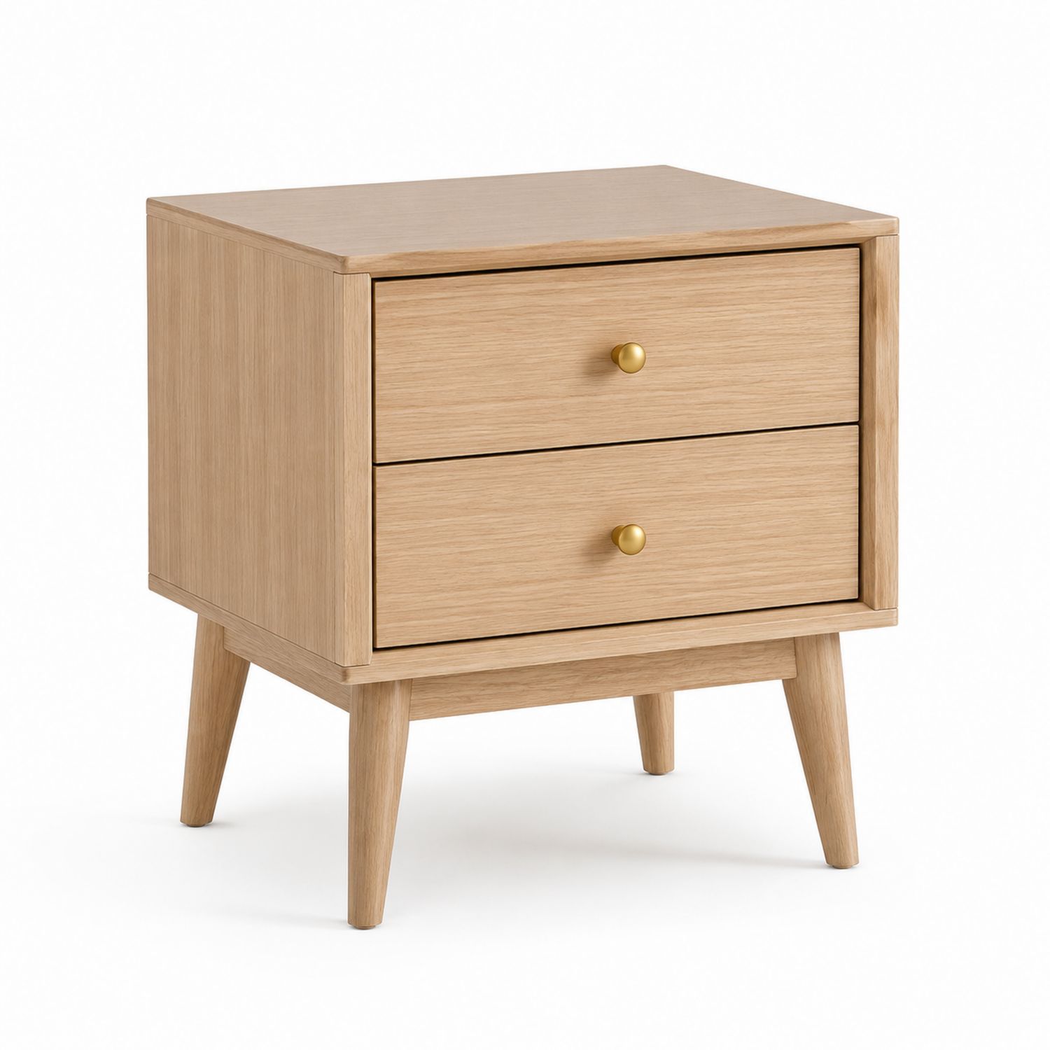 Mesita de noche de madera de roble con dos cajones
