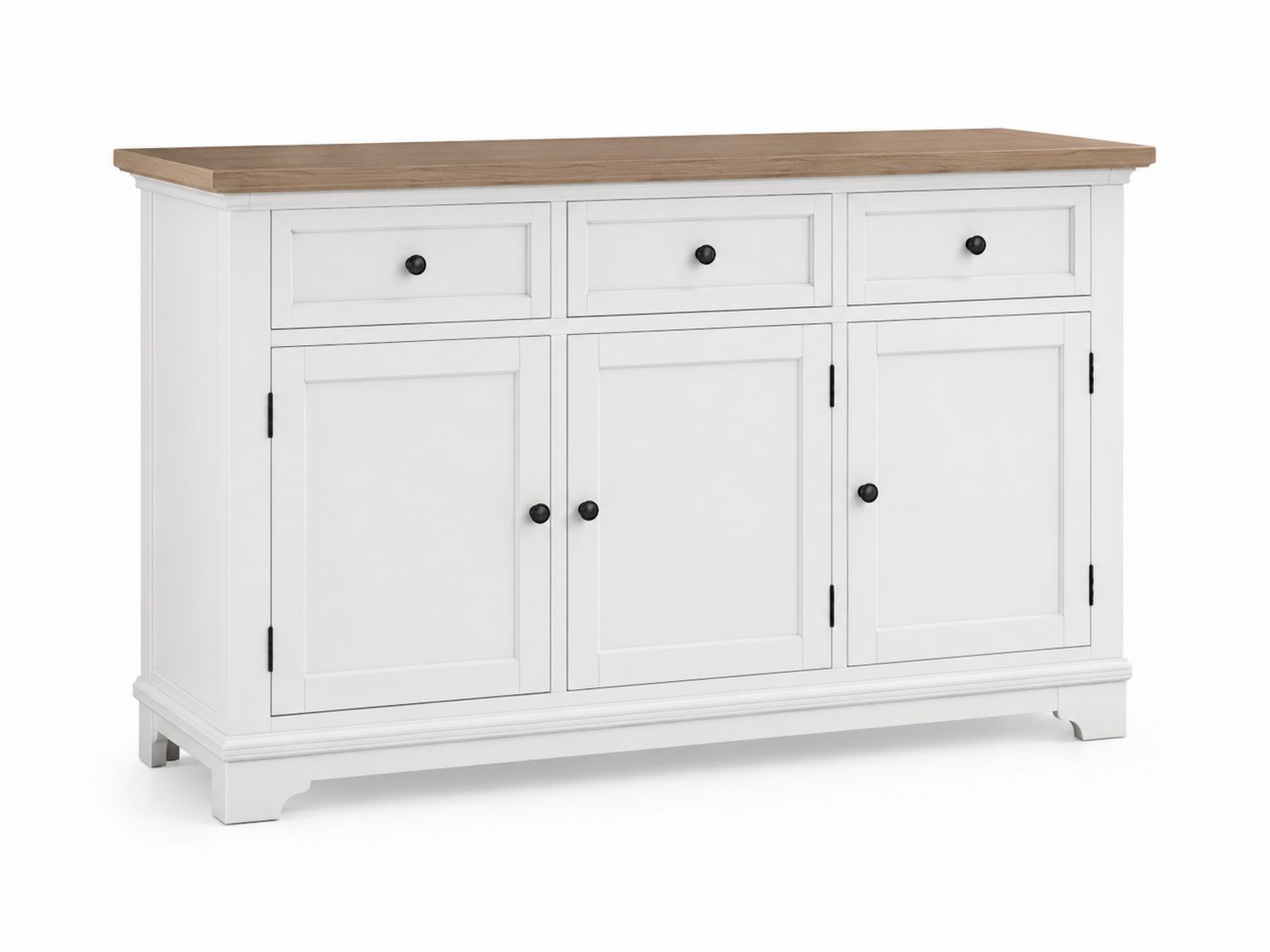 Aparador de madera con tres cajones y tres puertas blanco 150x40x85 cm