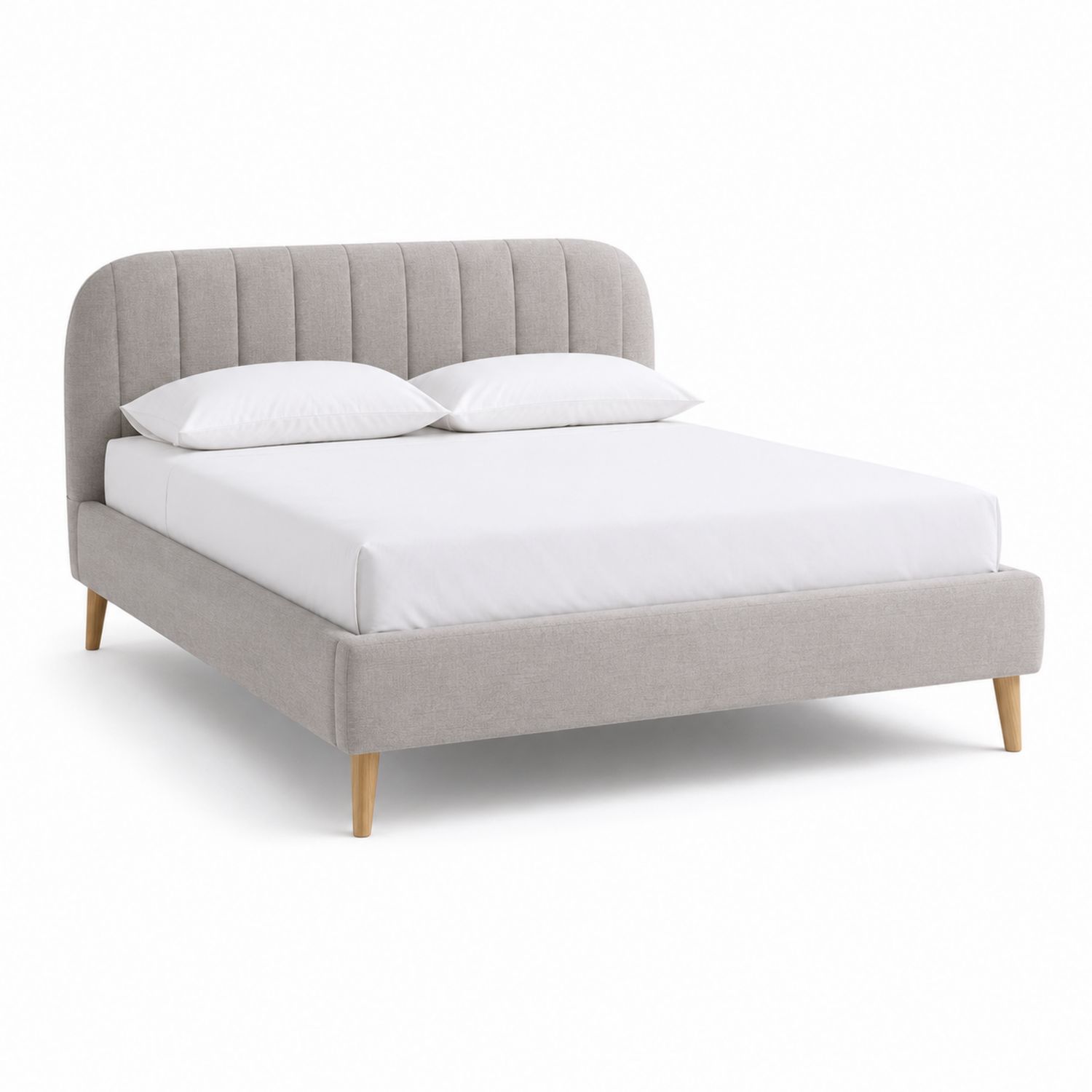 Cama de Madera con Cabecero Acolchado de Poliéster 203x150x95 cm Beige