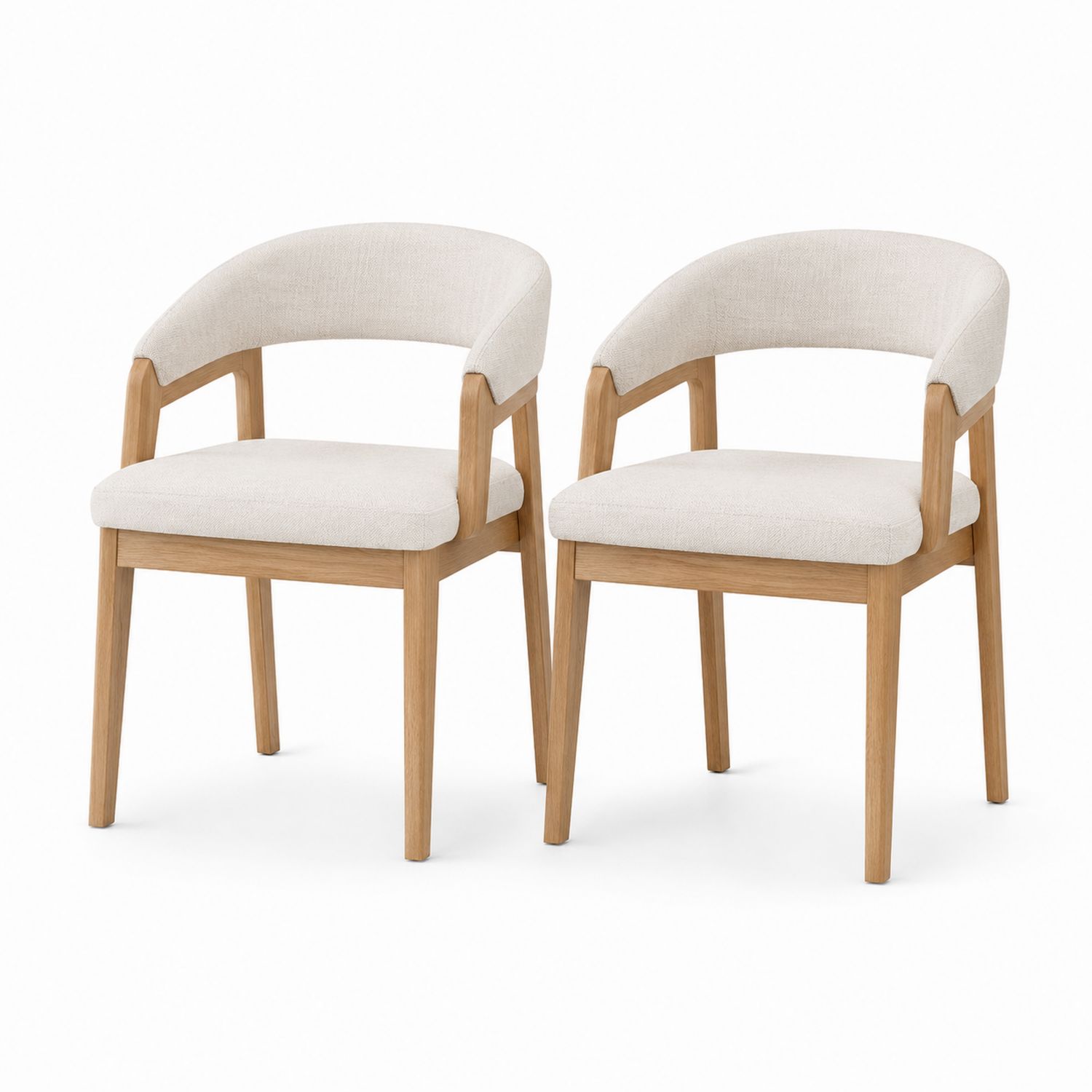 Juego de 2 sillas de madera con asiento de lino beige