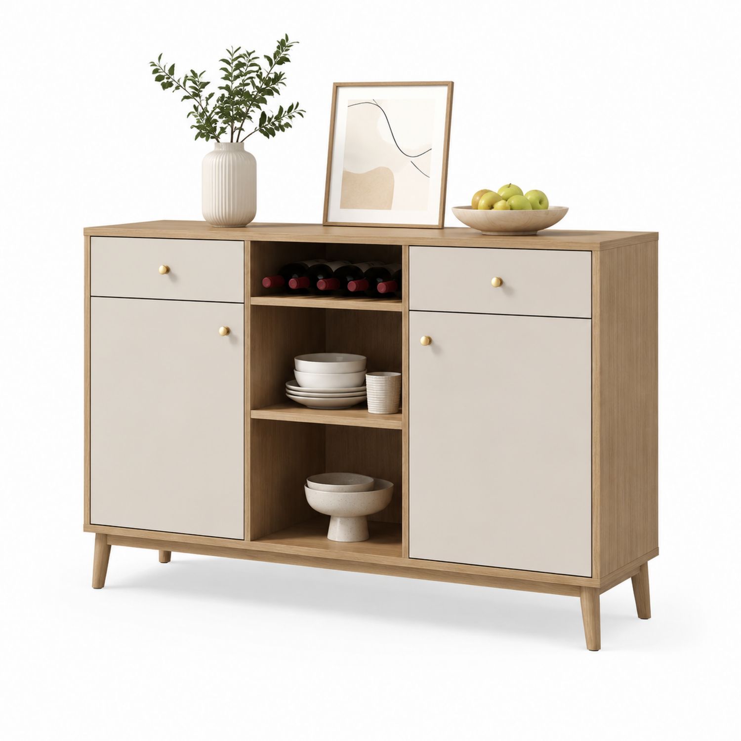 Aparador de Madera y MDF con Puertas y Estantes 120x40x85 cm Beige/Roble