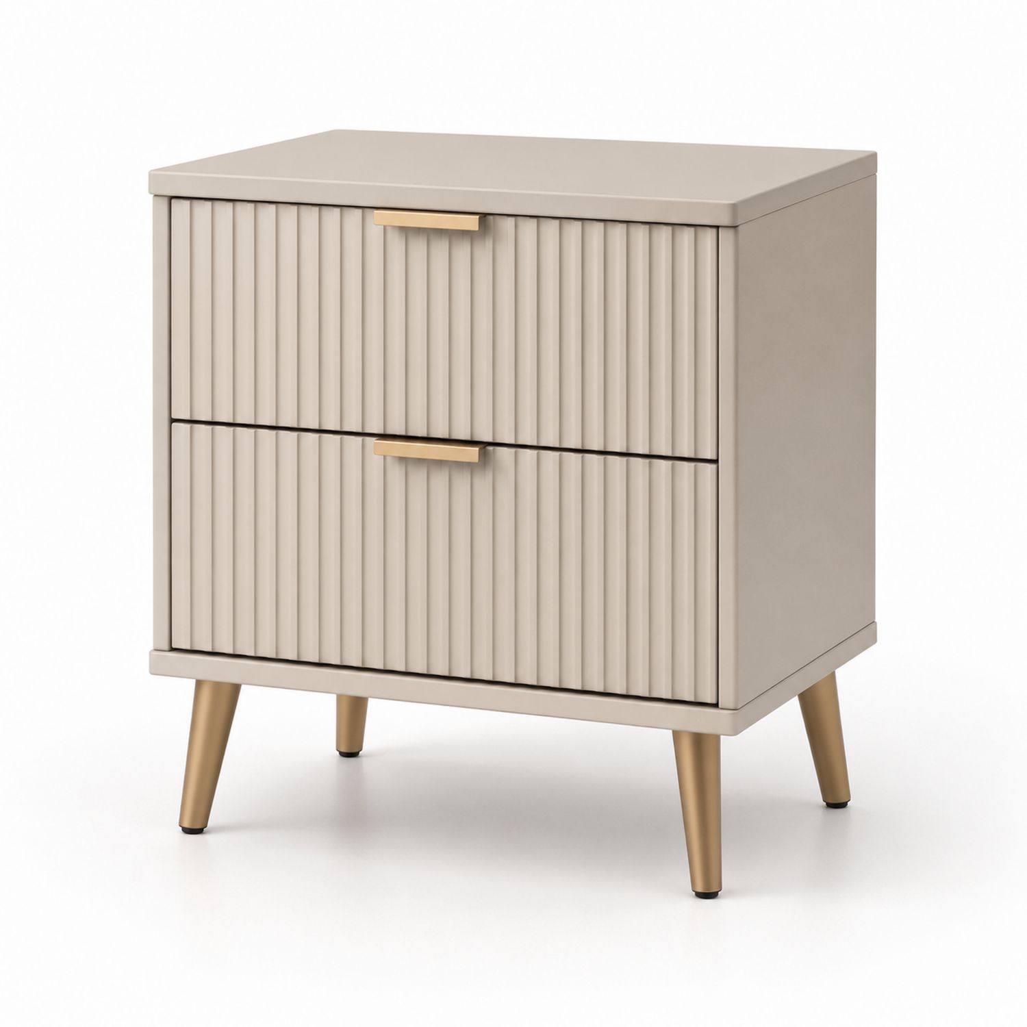 Mesita de Noche de MDF y Patas Metálicas Beige 60x40x55 cm