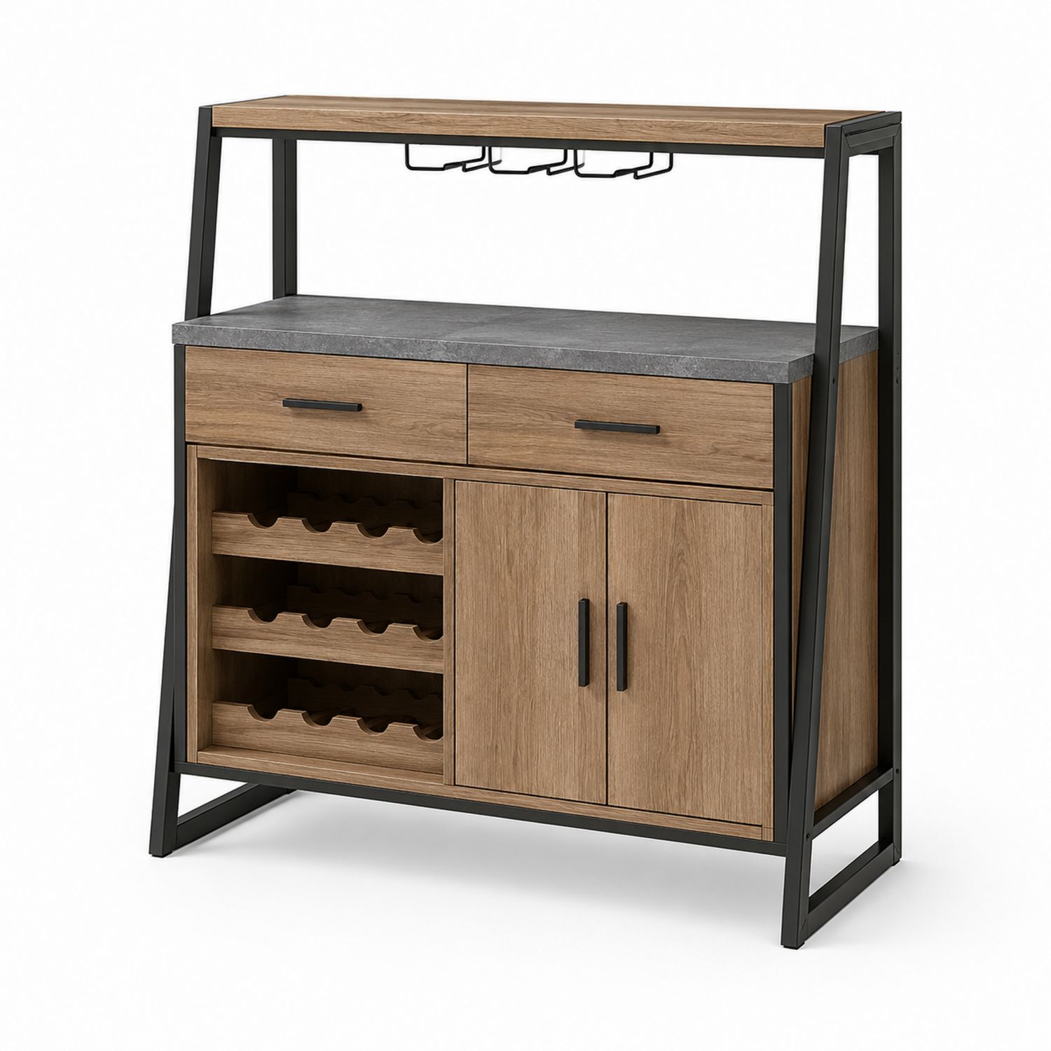 Aparador de Madera y Metal con Estante para Vino