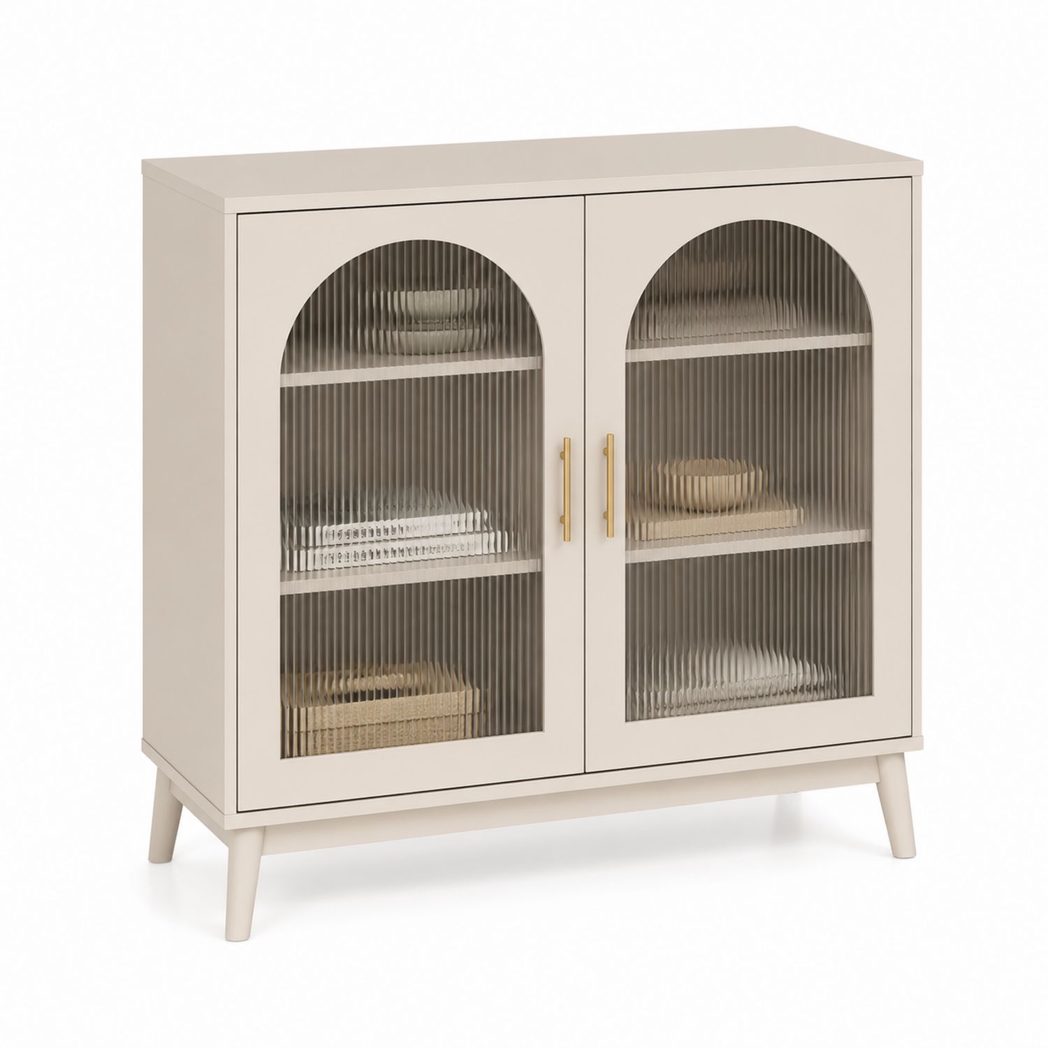 Armario de almacenamiento con puertas de vidrio acanalado, MDF, Beige