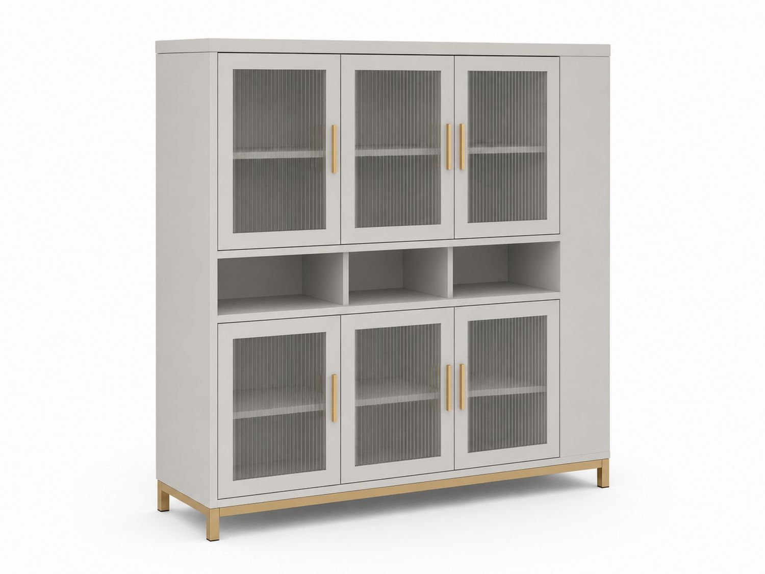 Estantería de Madera con Puertas de Vidrio Estriado Blanco y Dorado 160x120x40 cm