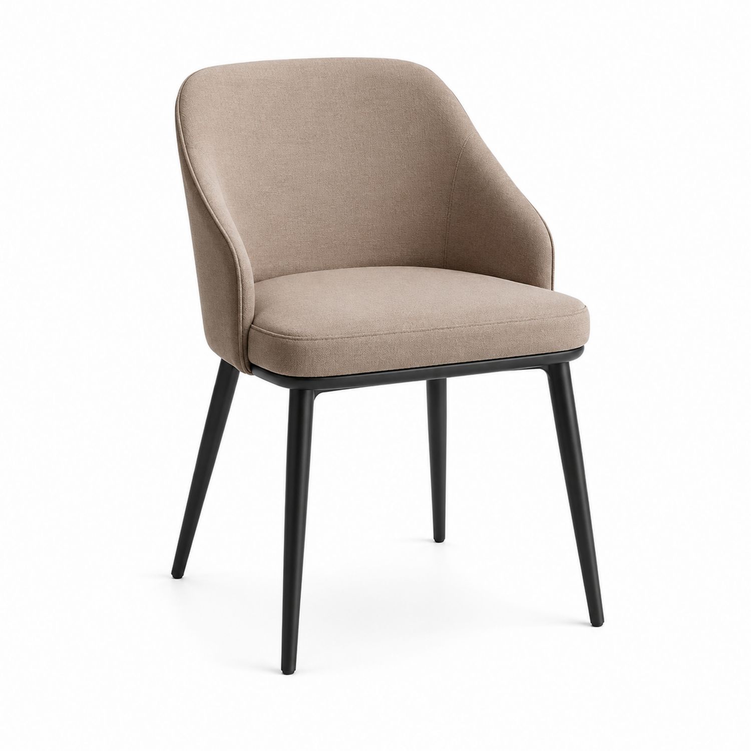 Silla de comedor tapizada en poliéster con patas de metal negro