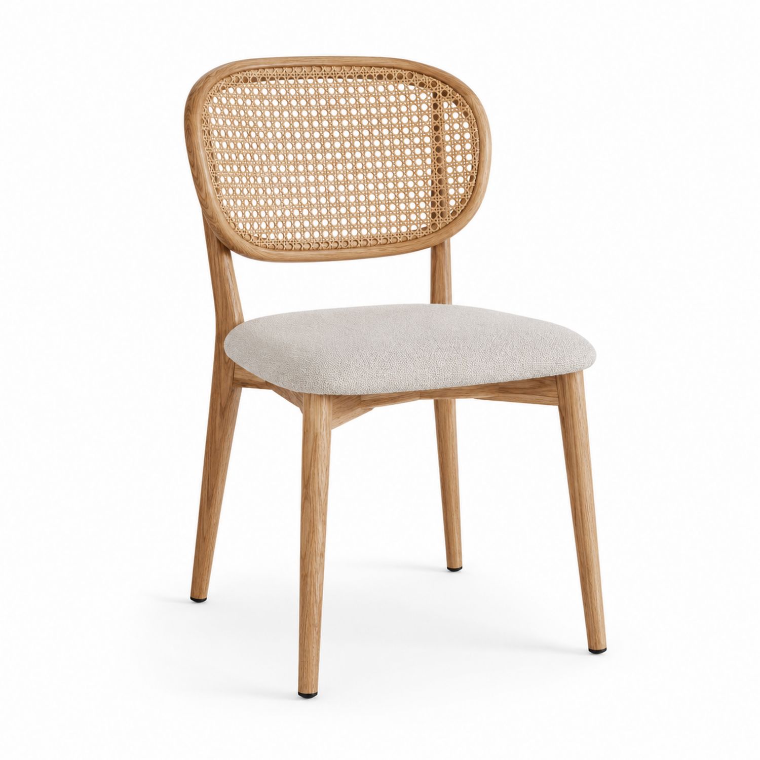 Silla de roble con respaldo de ratán y asiento de poliéster, 85 cm x 49 cm x 55 cm, Beige