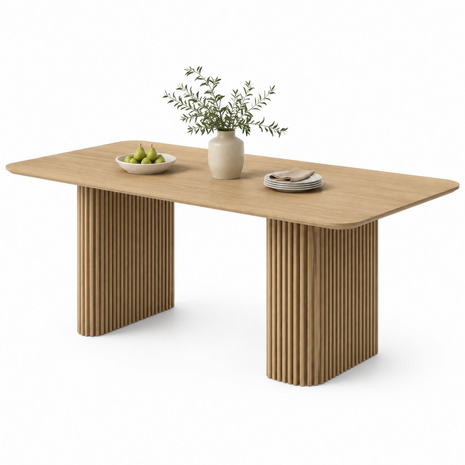 Mesa de comedor de madera de roble con base acanalada