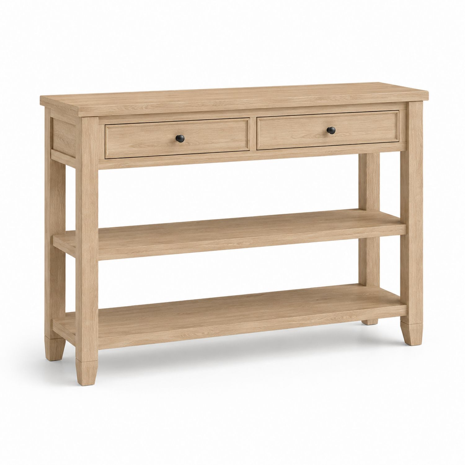 Consola de madera maciza con cajones y estantería 120x35x80 cm Roble Claro