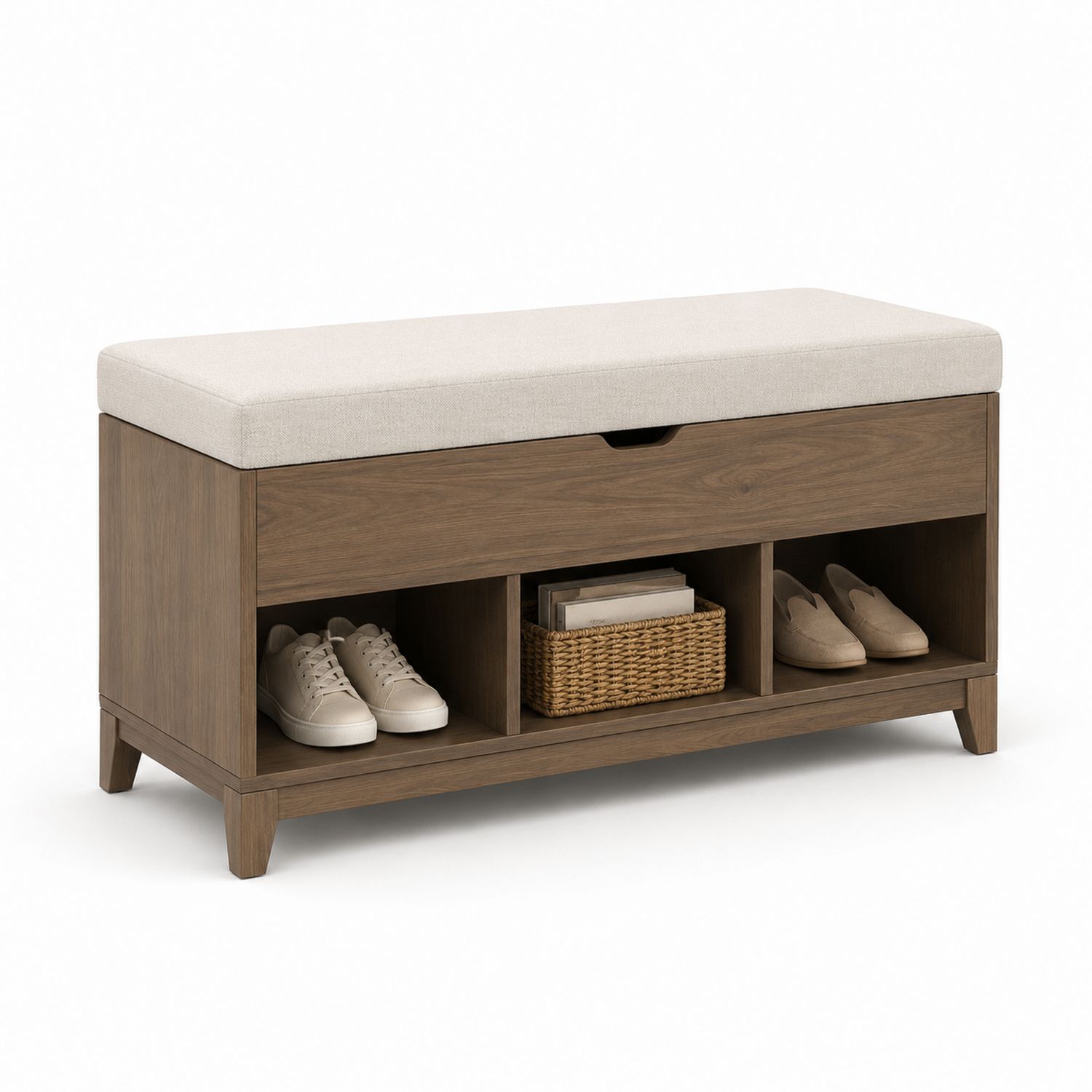 Banco de madera con cojín de lino para interior 100x40x45 cm Marrón/Beige