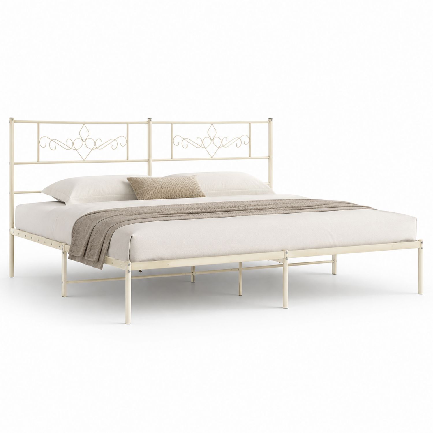 Cama de hierro con cabecero decorativo 200x150 cm Crema