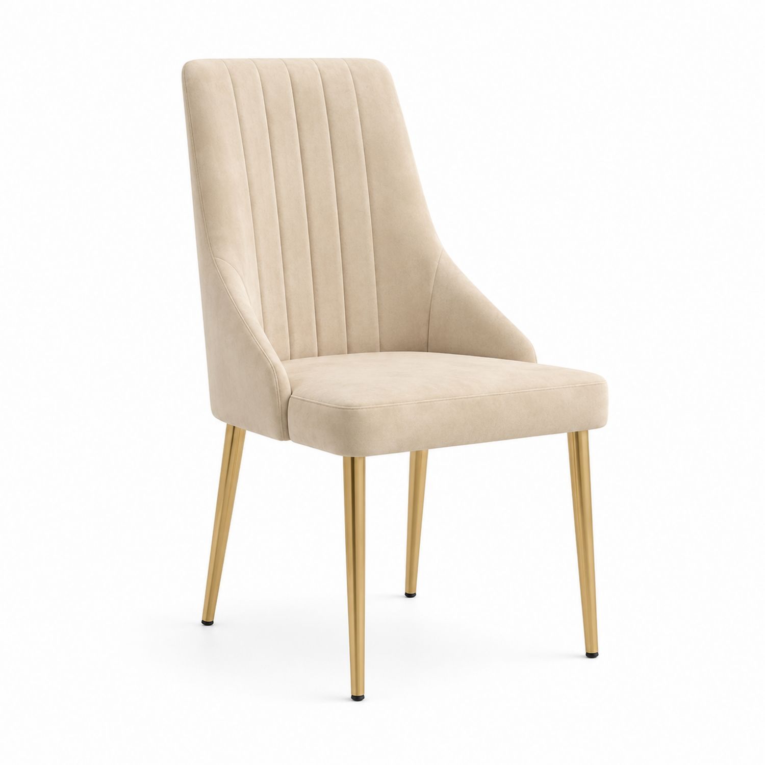 Silla de terciopelo beige con patas de acero dorado