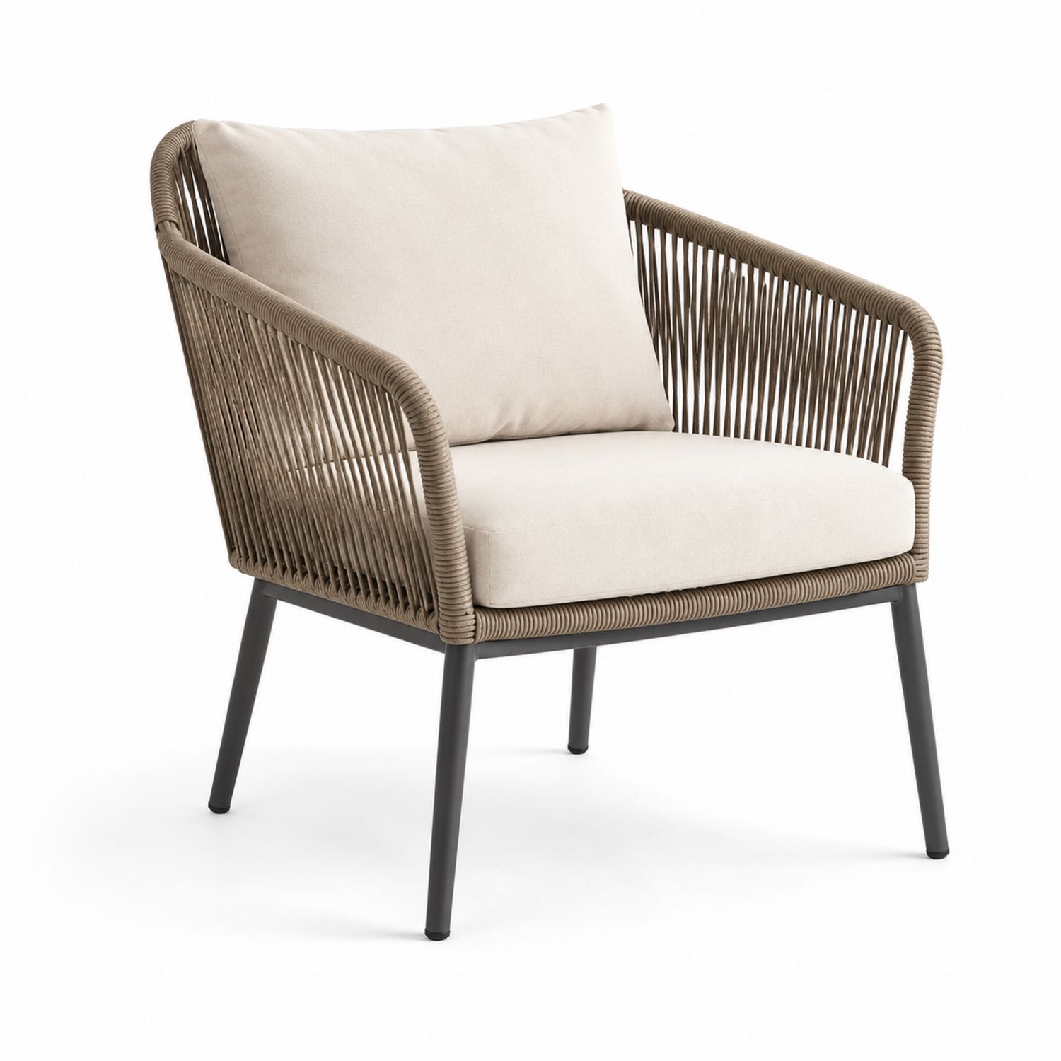 Silla de aluminio con cuerda sintética y cojines beige