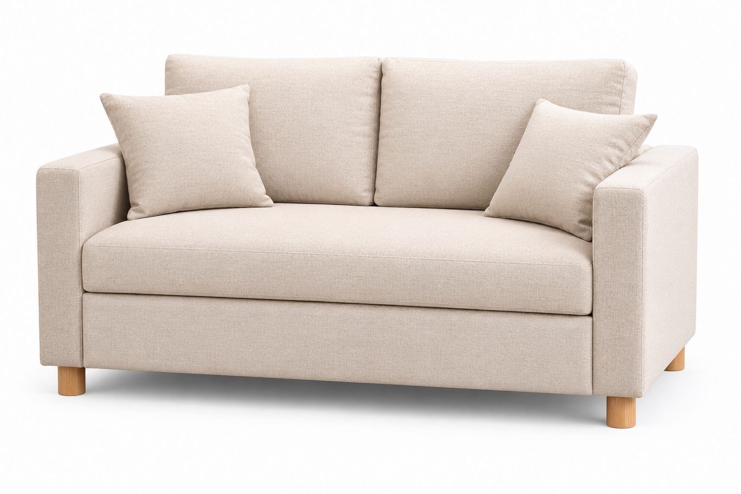 Sofá de dos plazas de lino beige con cojines